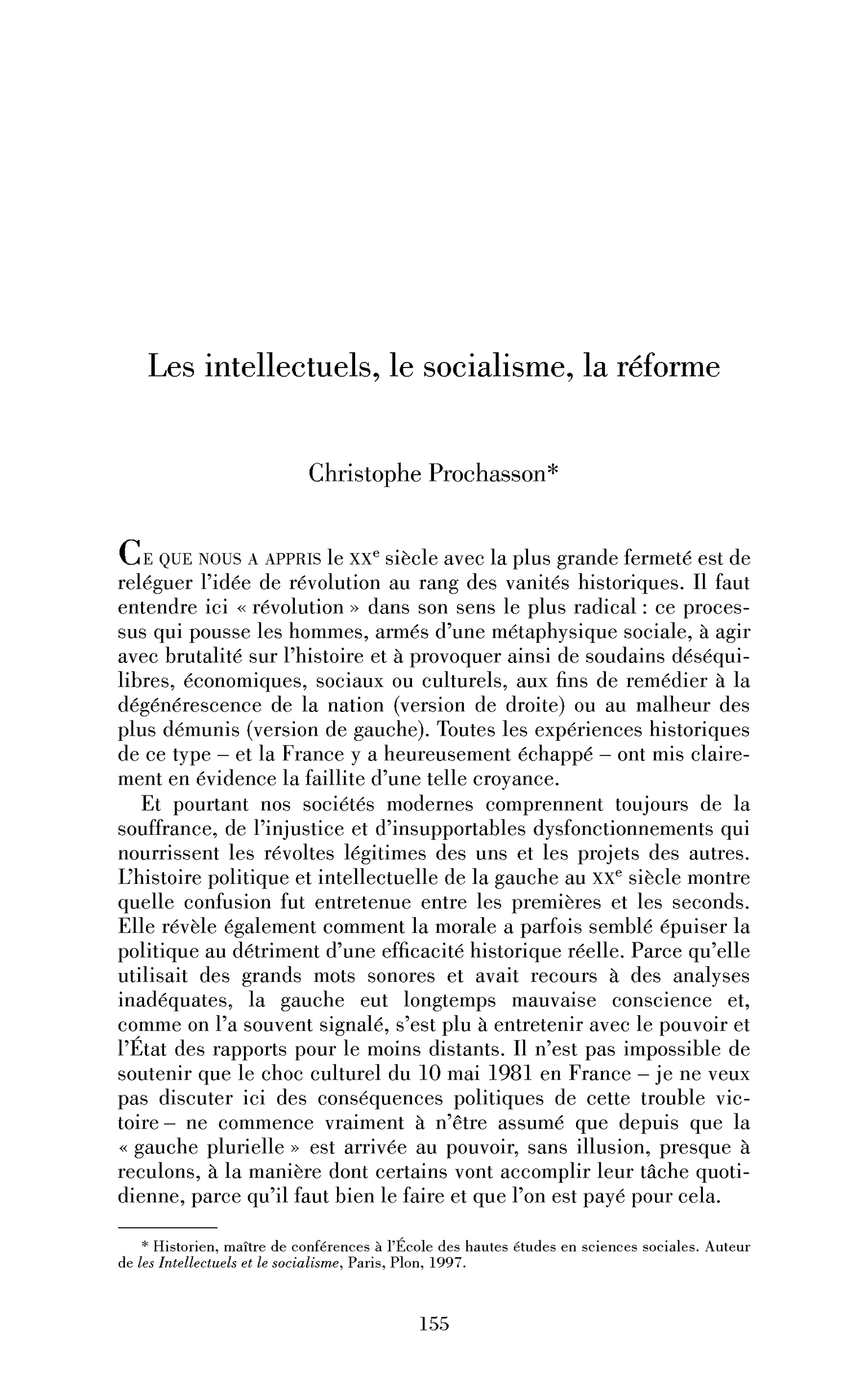 Les intellectuels, le socialisme, la réforme