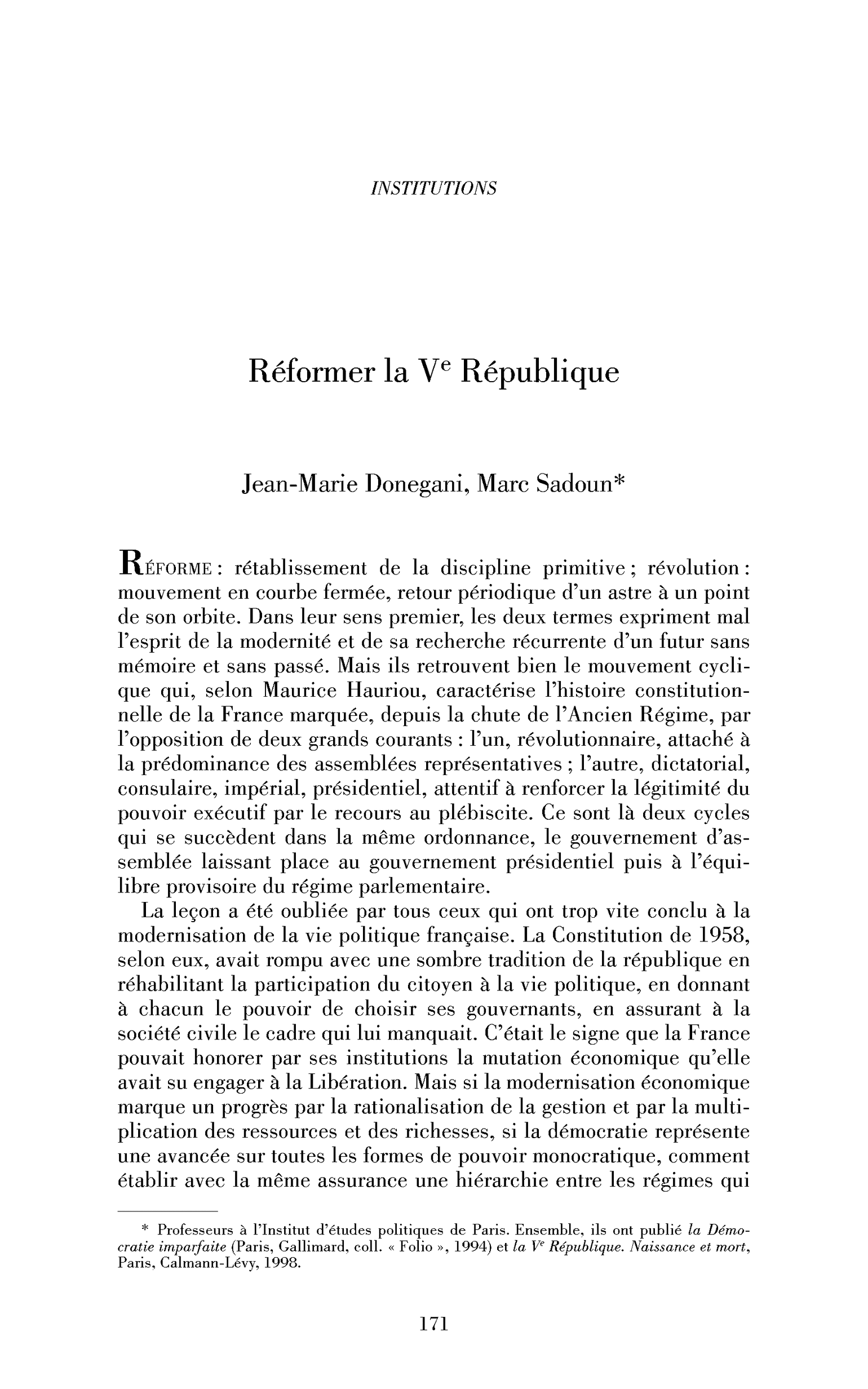 Réformer la Ve République