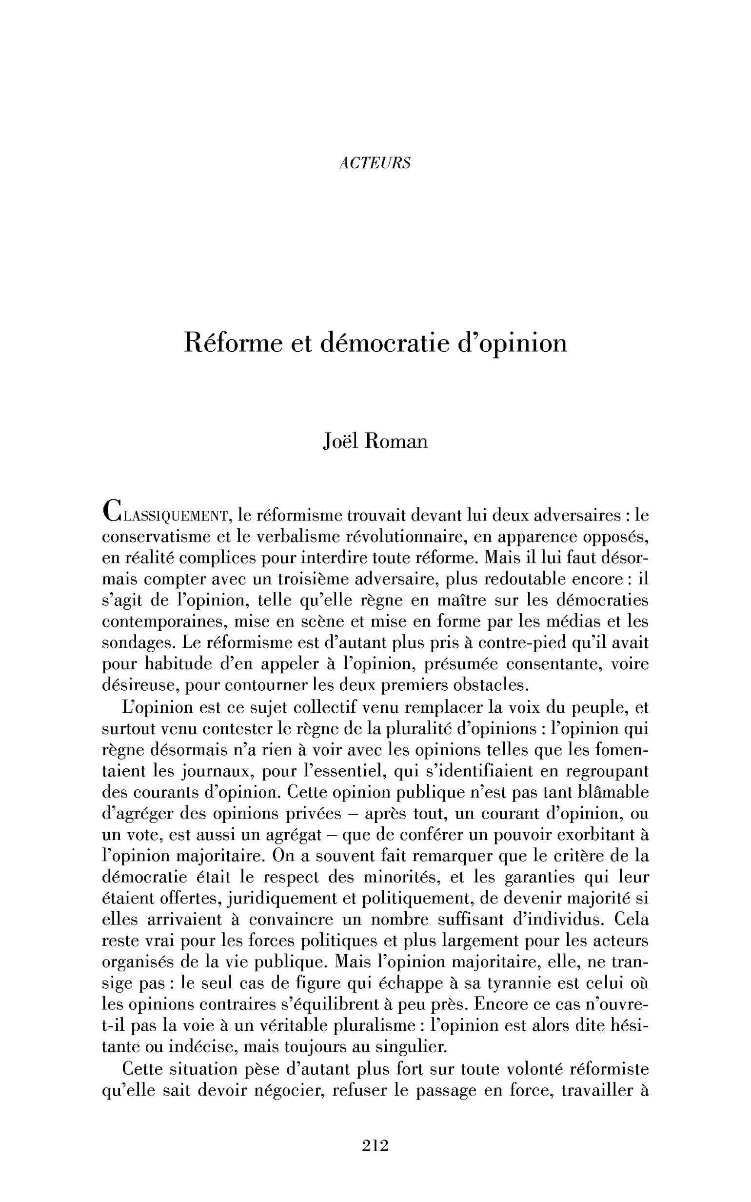 Réforme et démocratie d’opinion