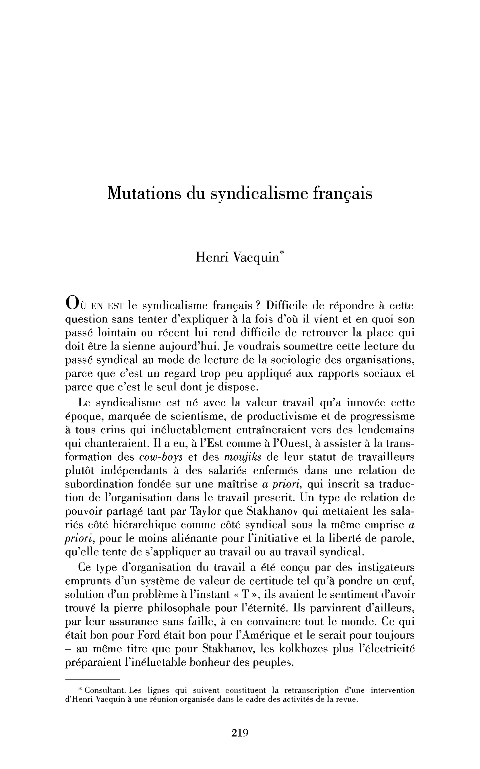 Mutations du syndicalisme français