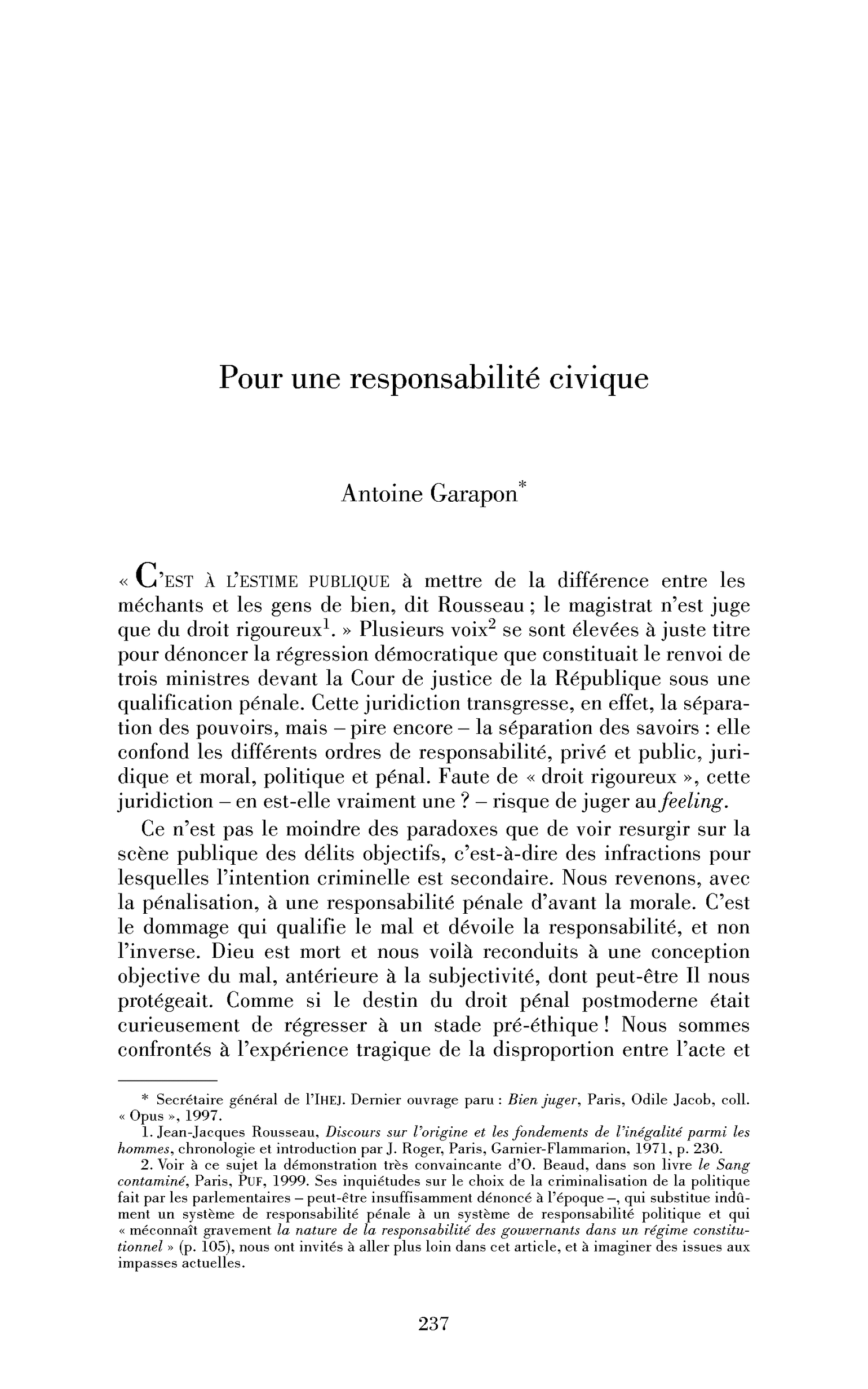 Pour une responsabilité civique
