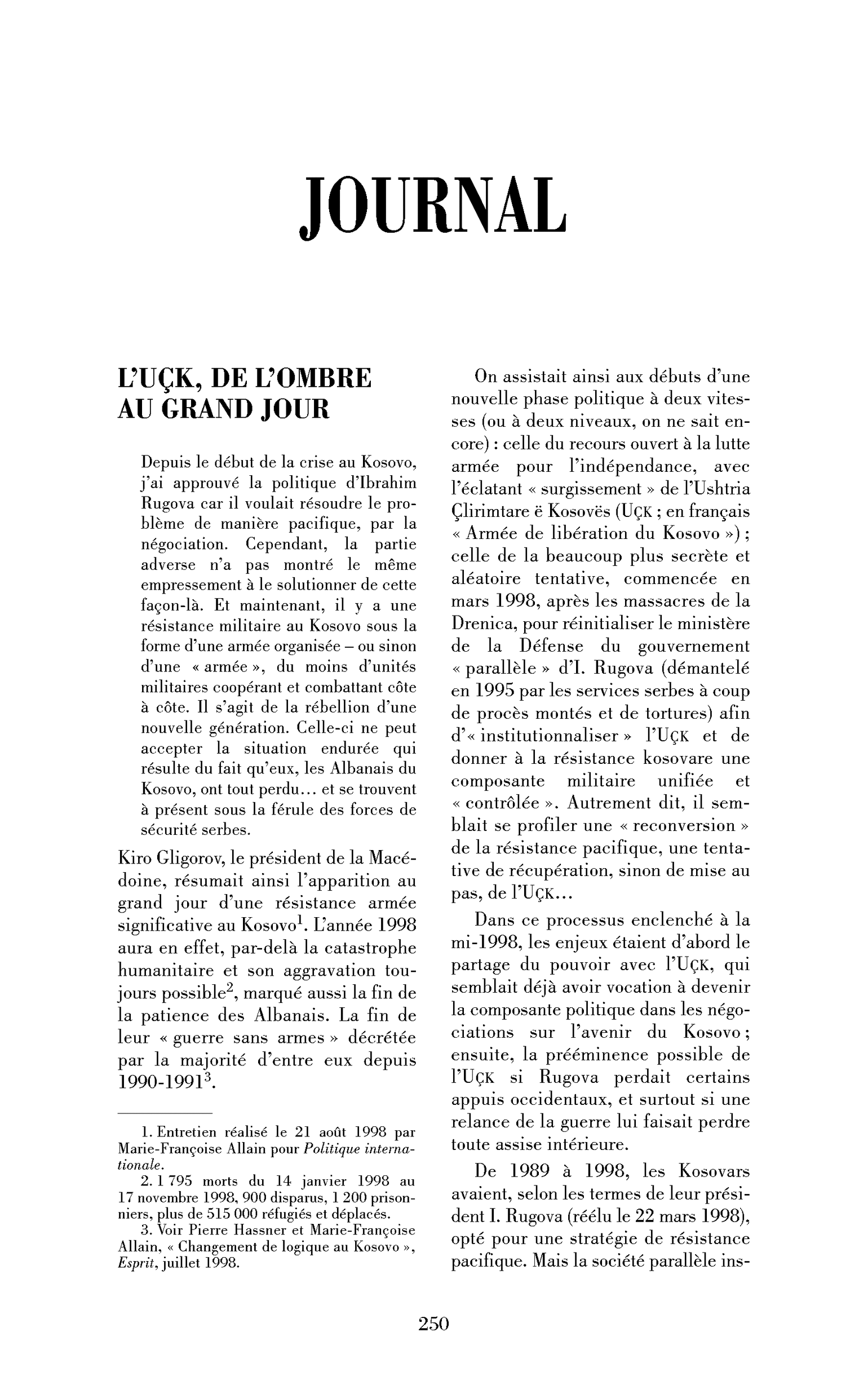 L’UÇK, de l’ombre au grand jour