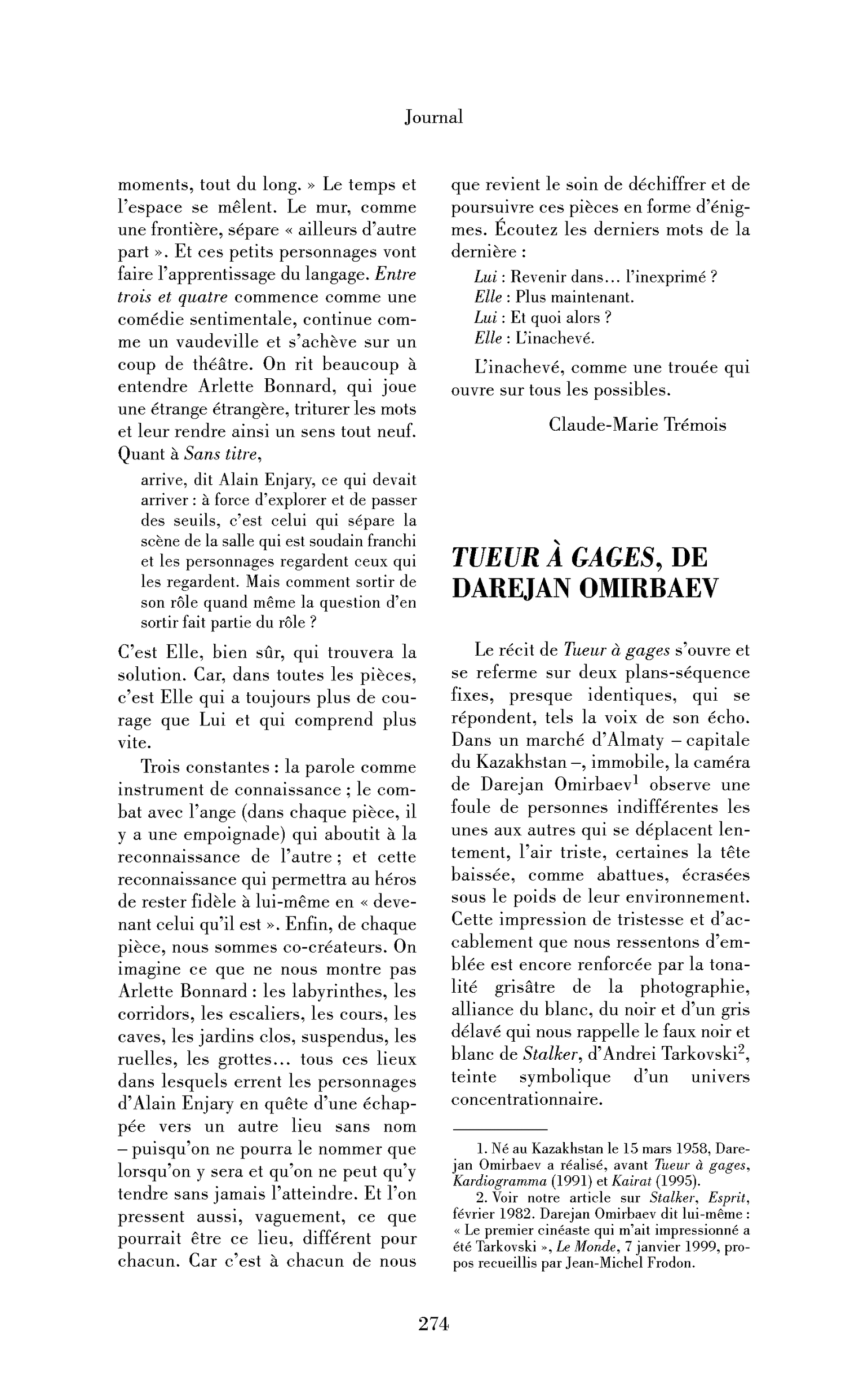 Tueur à gages, de Darejan Omirbaev