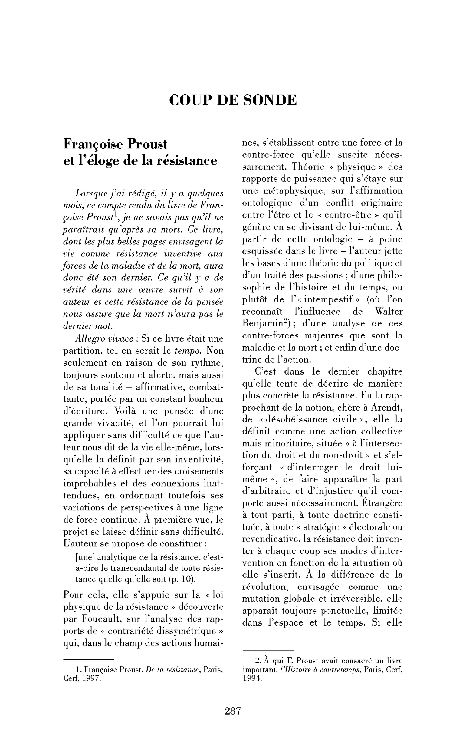 Françoise Proust et l’éloge de la résistance