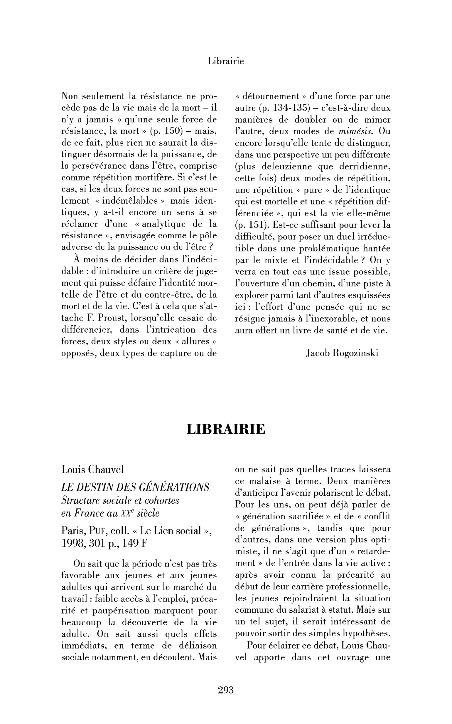 Louis Chauvel : le Destin des générations. Structure sociale et cohortes en France au XXe siècle