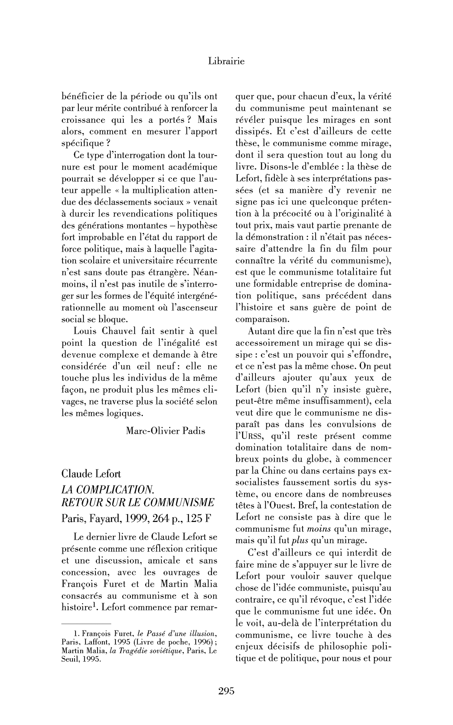 Claude Lefort : la Complication. Retour sur le communisme