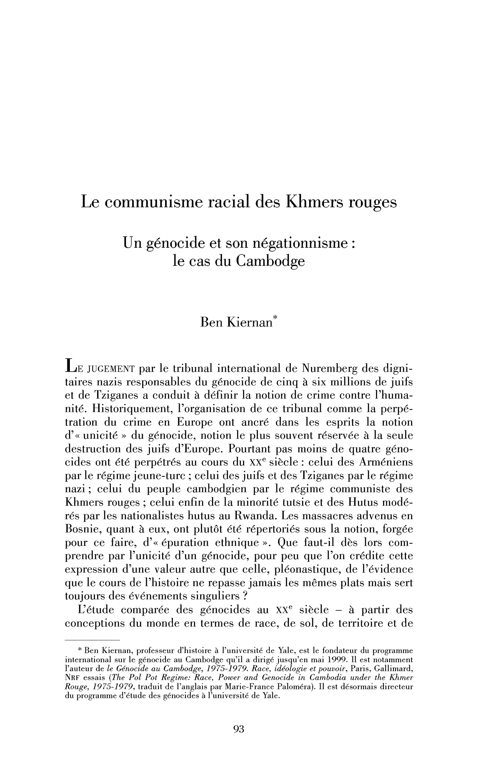 Le communisme racial des Khmers rouges. Un génocide et son négationnisme : le cas du Cambodge