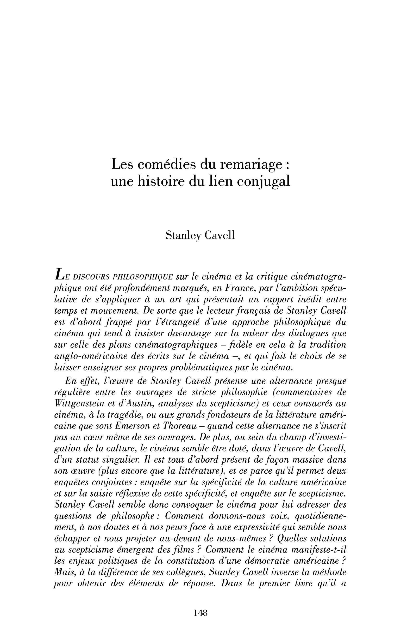 Les comédies du remariage : une histoire du lien conjugal