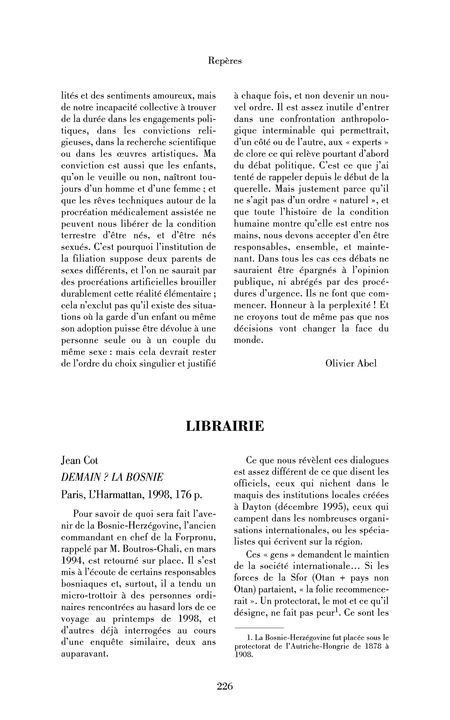 Jean Cot : Demain? La Bosnie