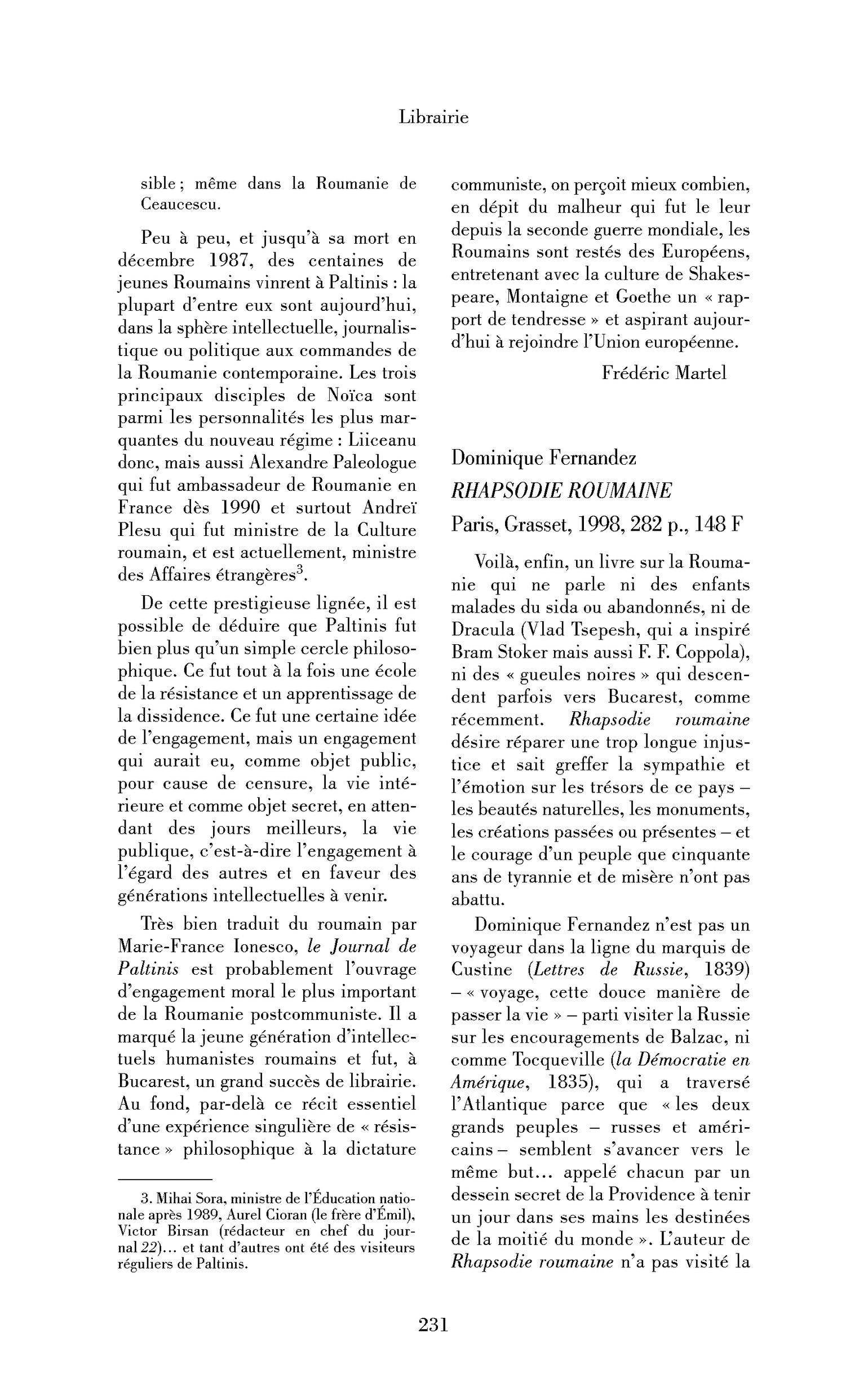 Dominique Fernandez : Rhapsodie roumaine