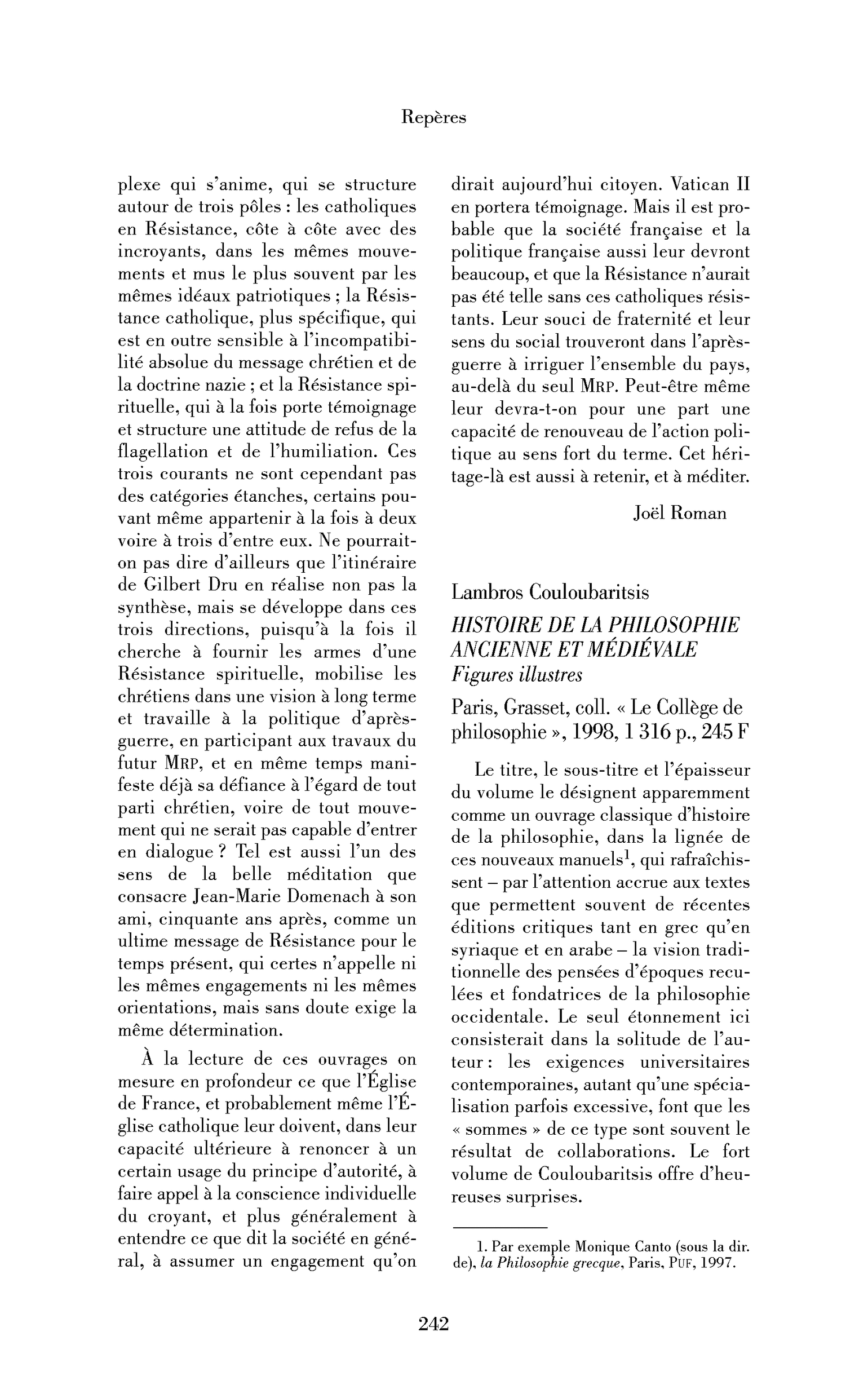 Lambros Couloubaritsis : Histoire de la philosophie ancienne et médiévale. Figures illustres