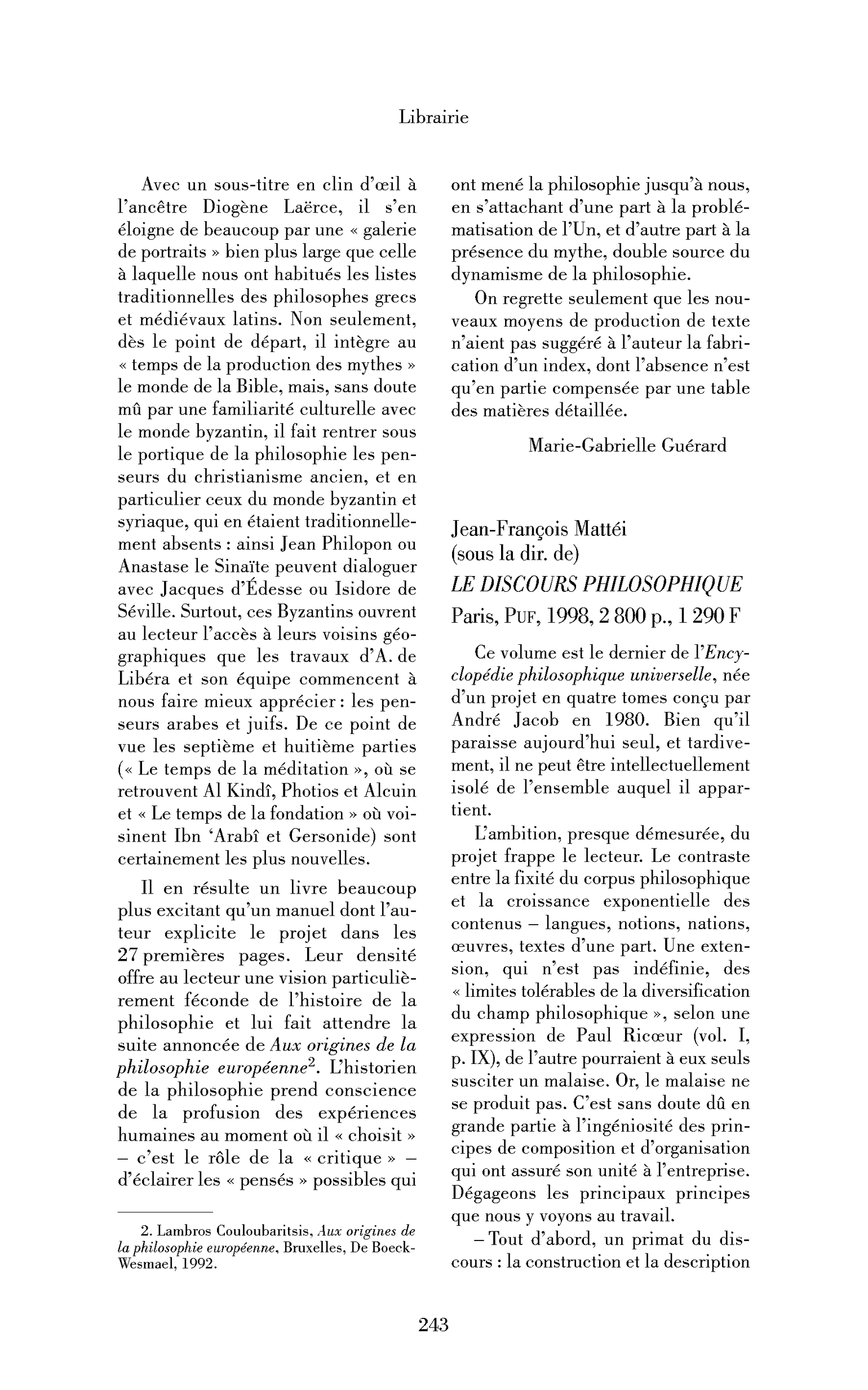 Jean-François Mattéi (sous la dir. de) : le Discours philosophique