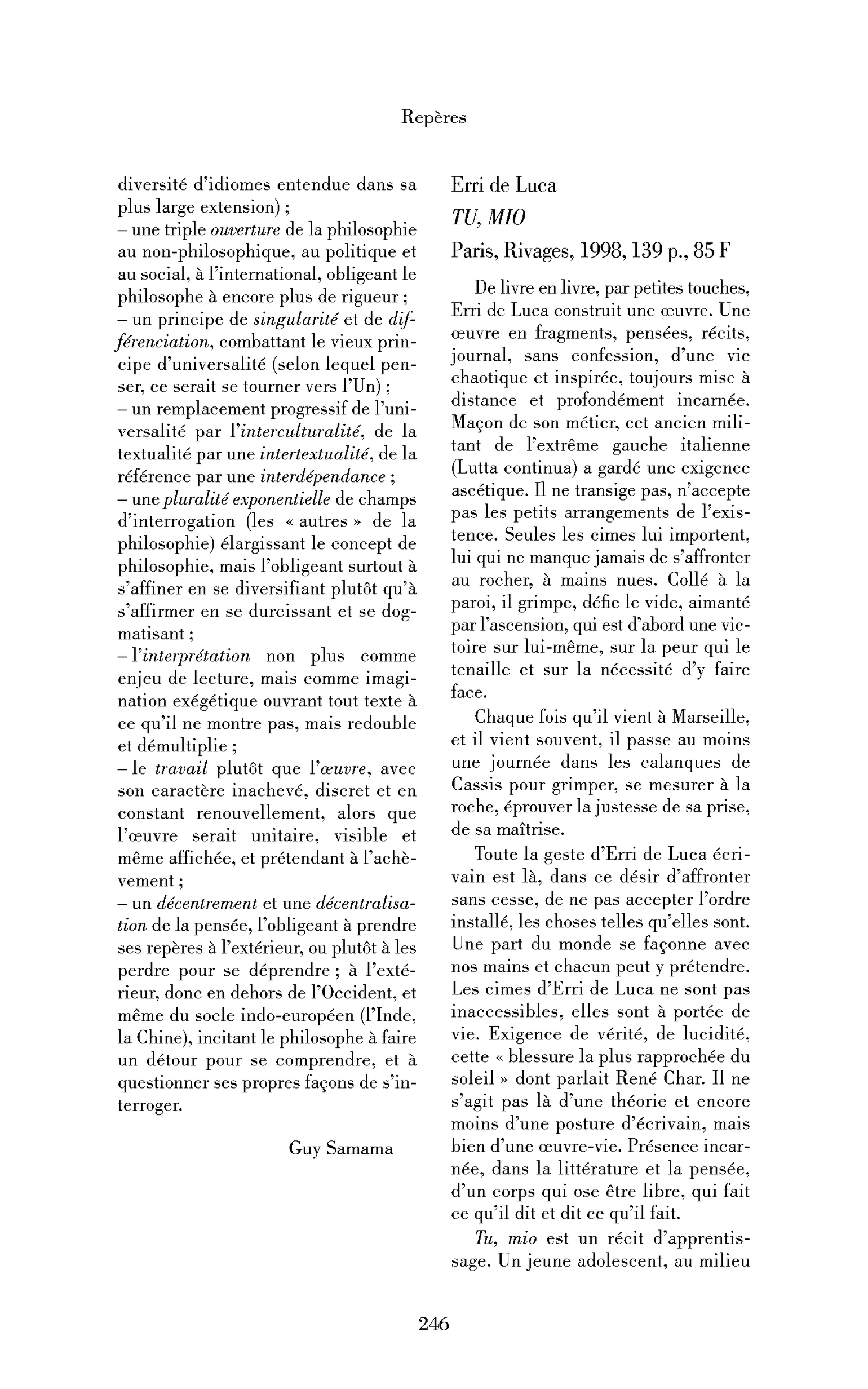 Erri de Luca : Tu, mio