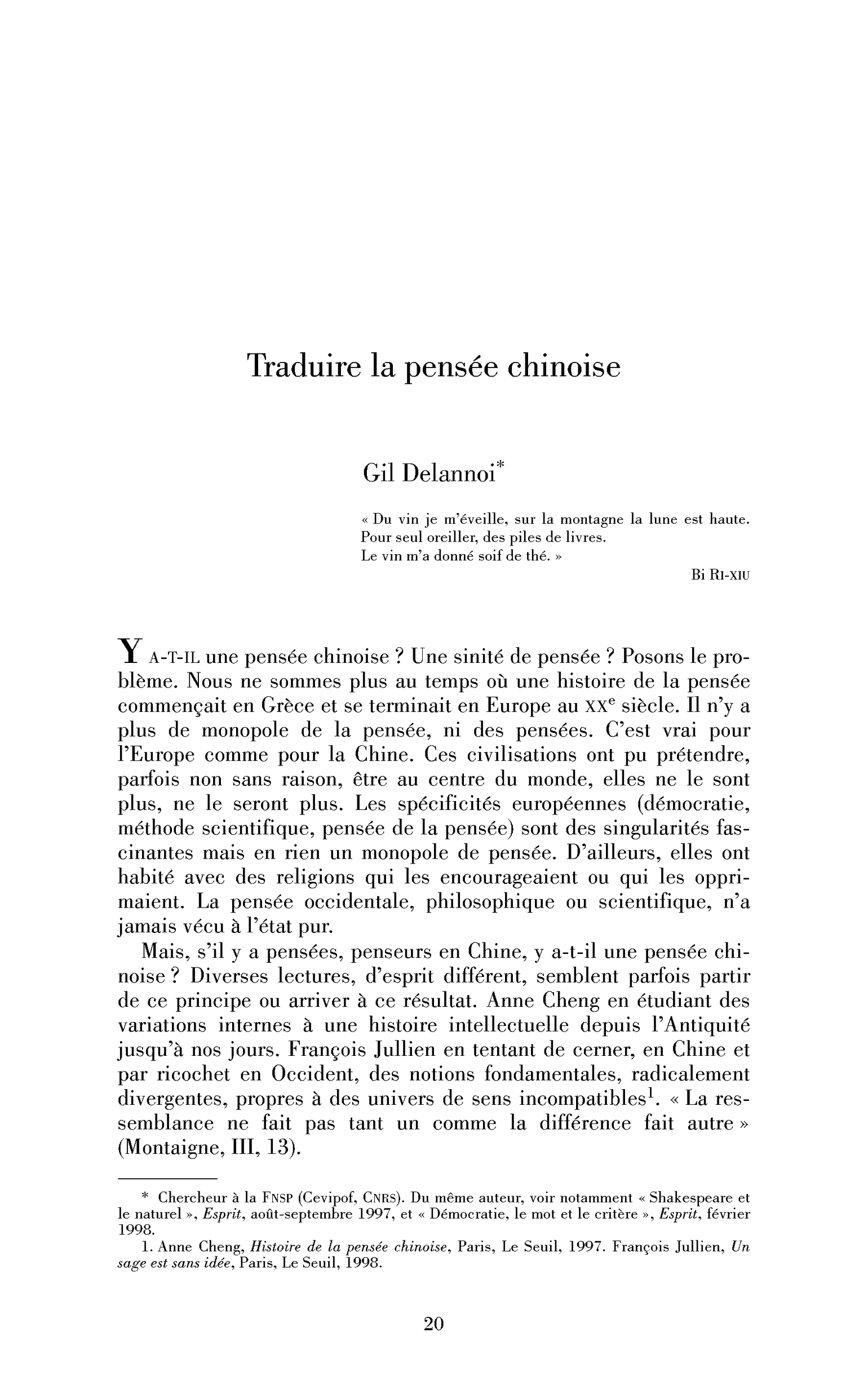 Traduire la pensée chinoise
