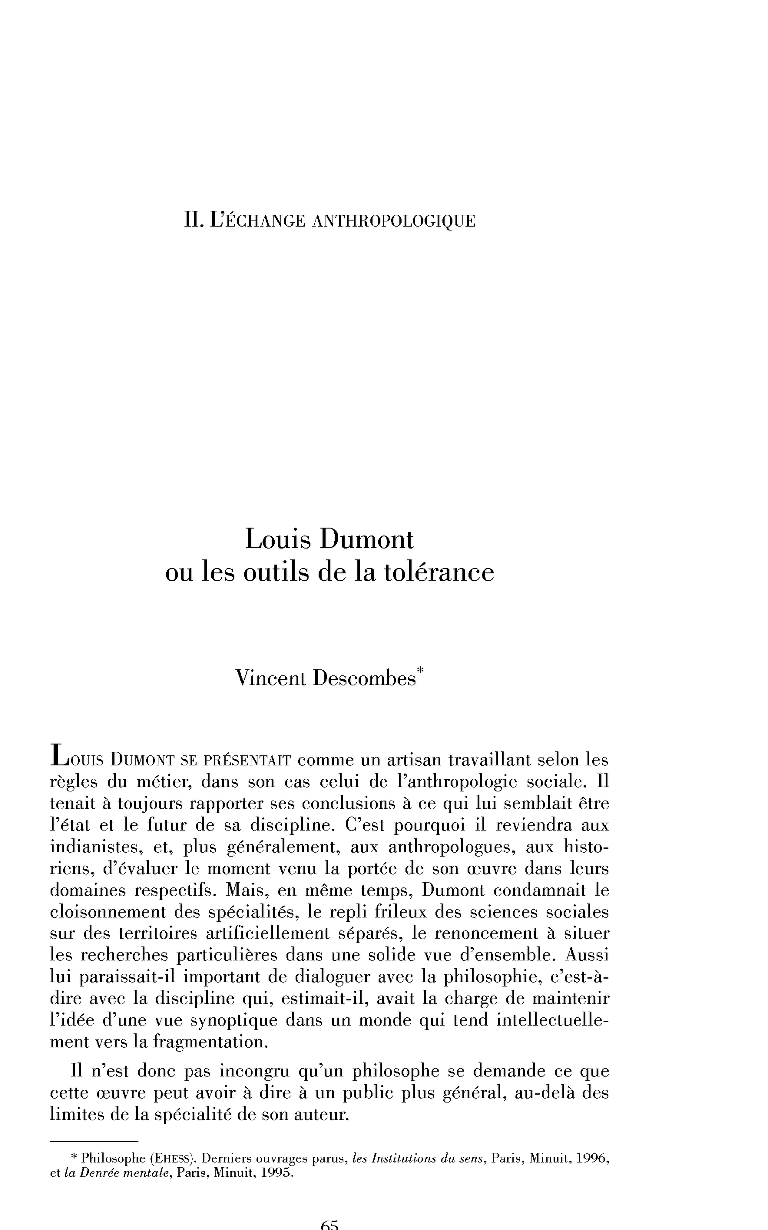 Louis Dumont et les outils de la tolérance