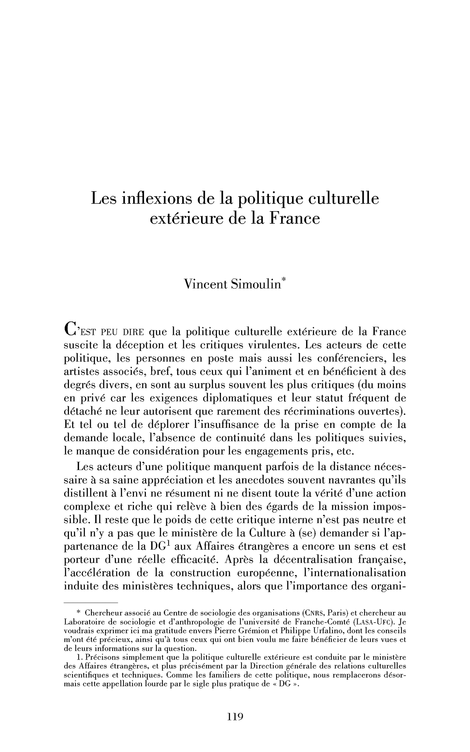 Les inflexions de la politique culturelle extérieure de la France