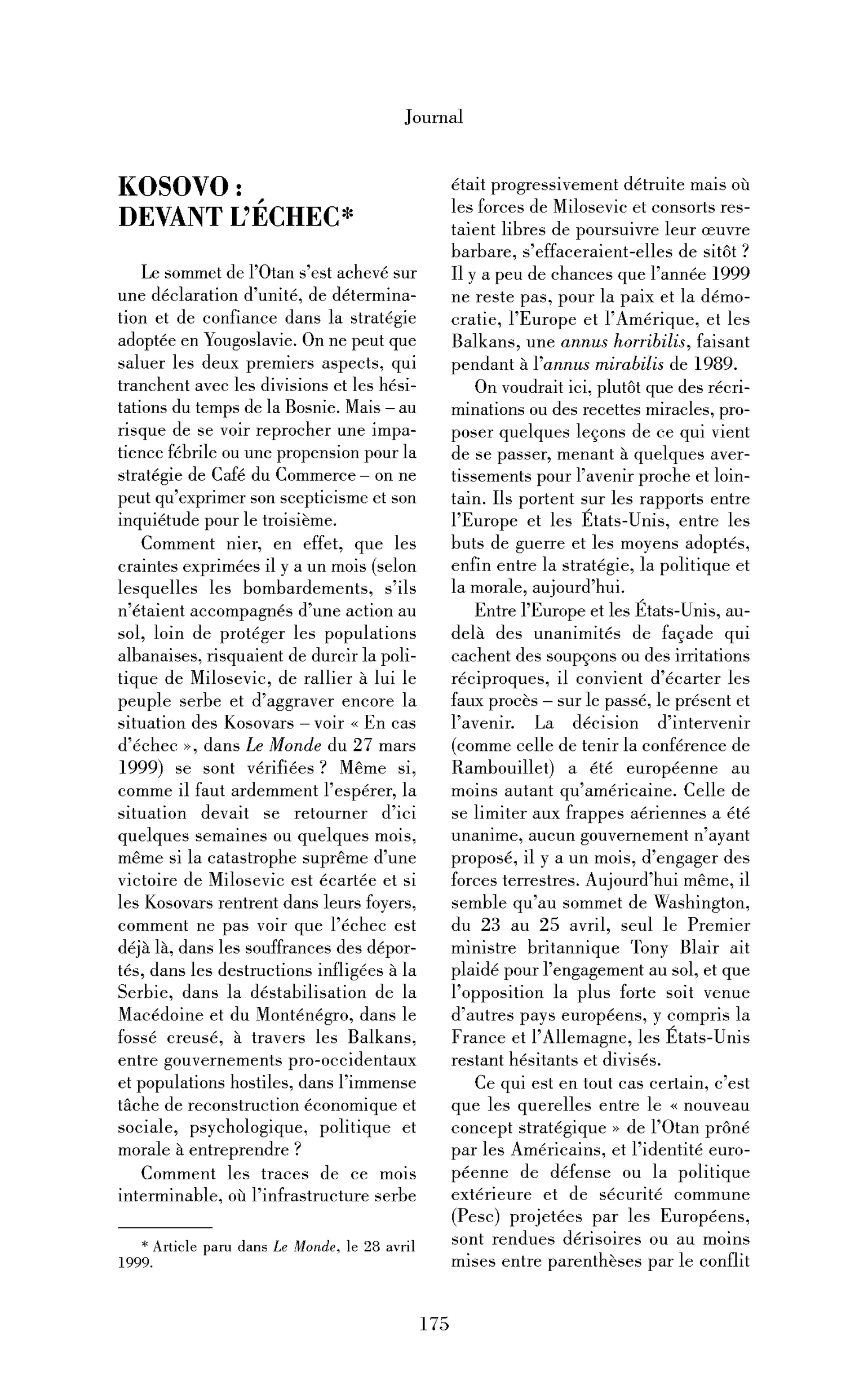 Kosovo : devant l’échec