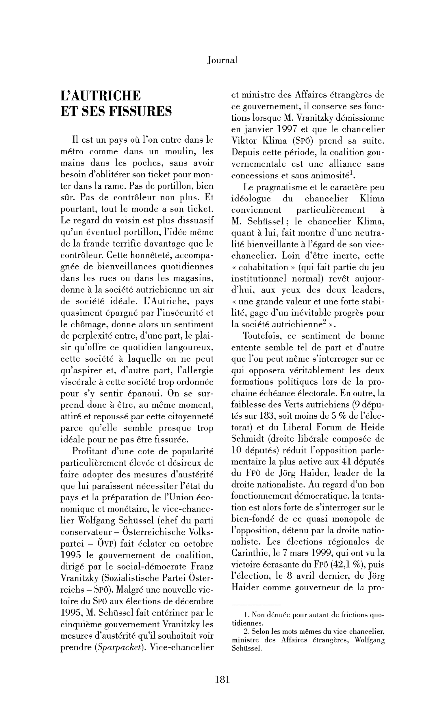 L’Autriche et ses fissures