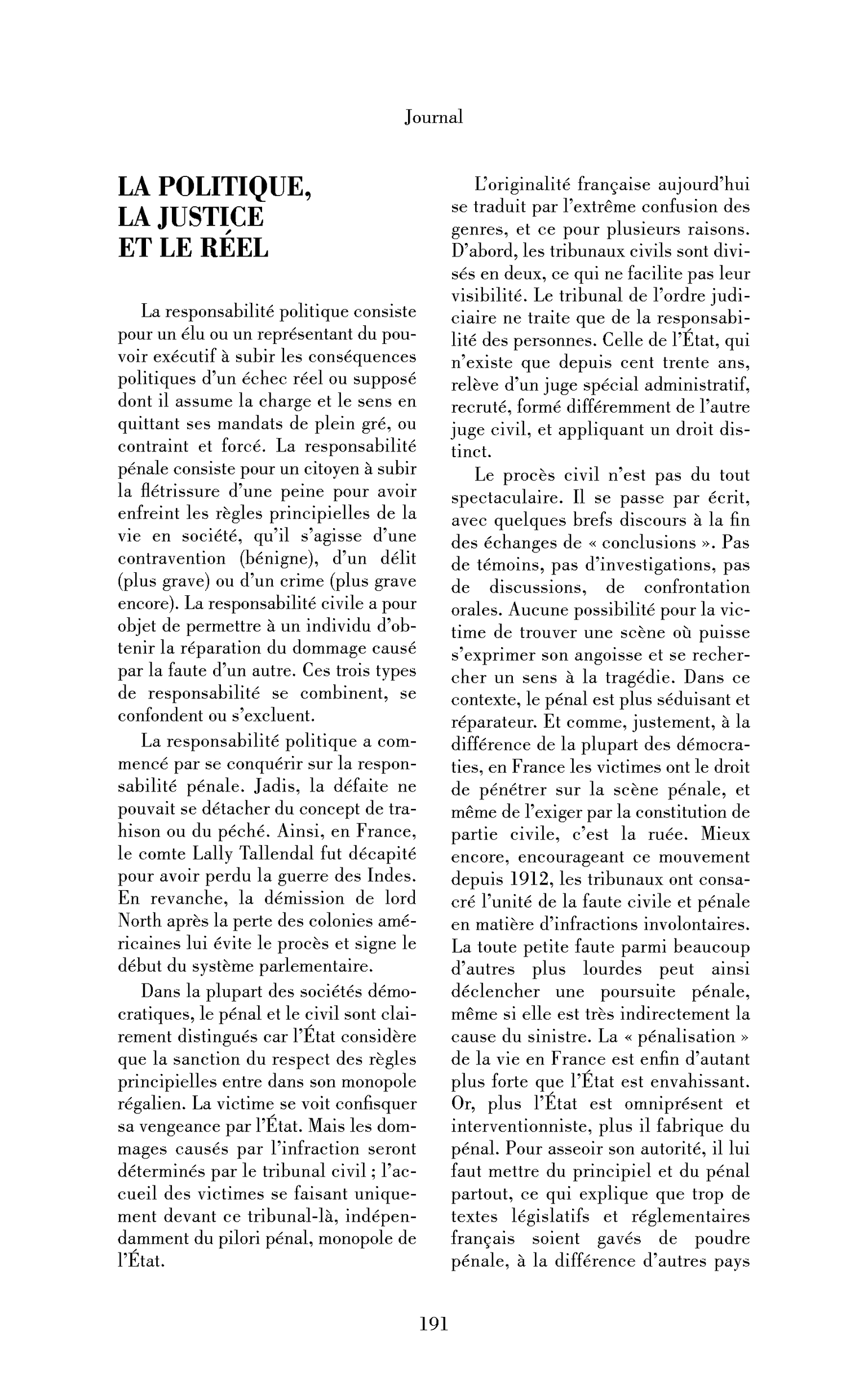La politique, la justice et le réel