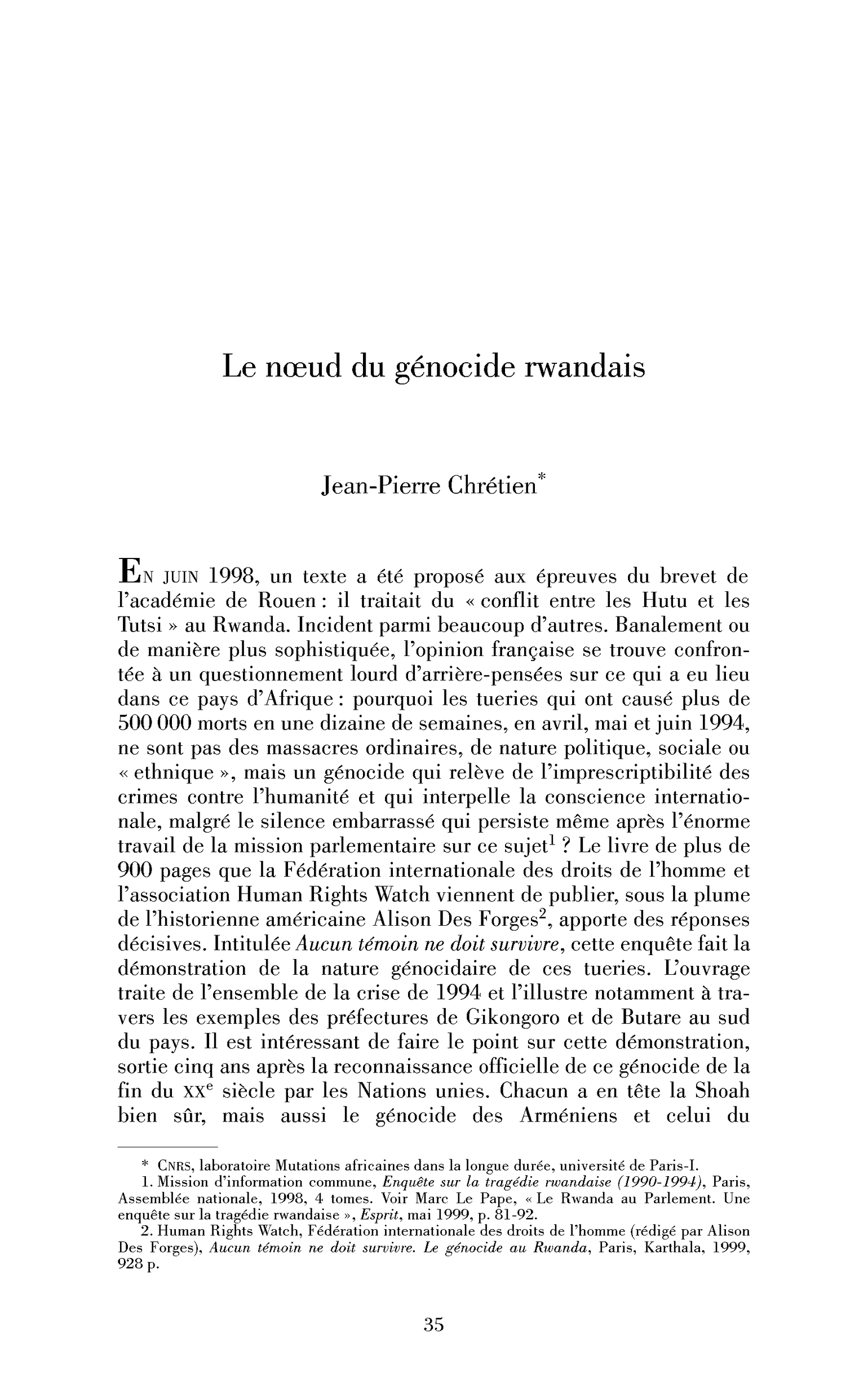 Le nœud du génocide rwandais