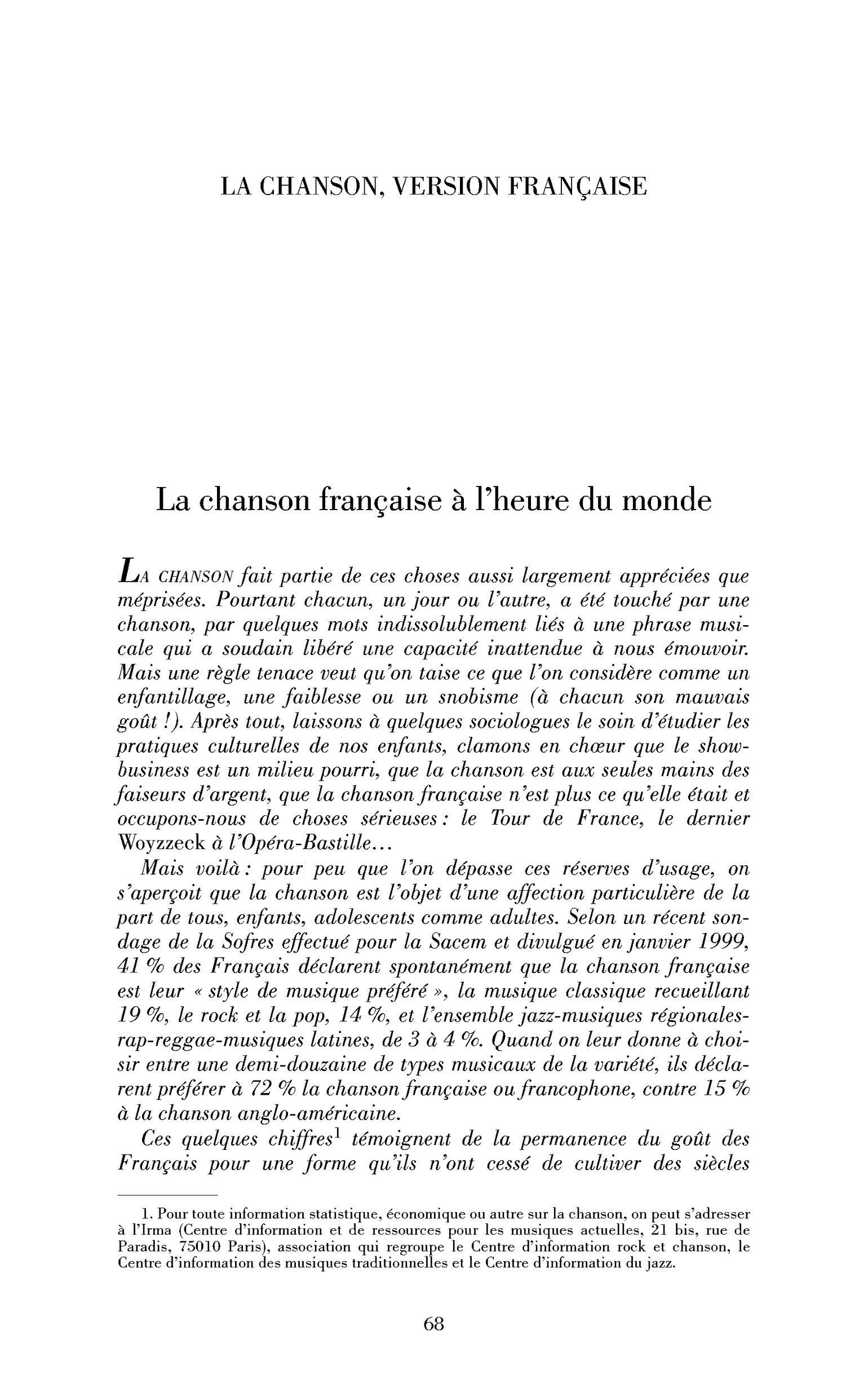 Introduction : La chanson française à l’heure du monde