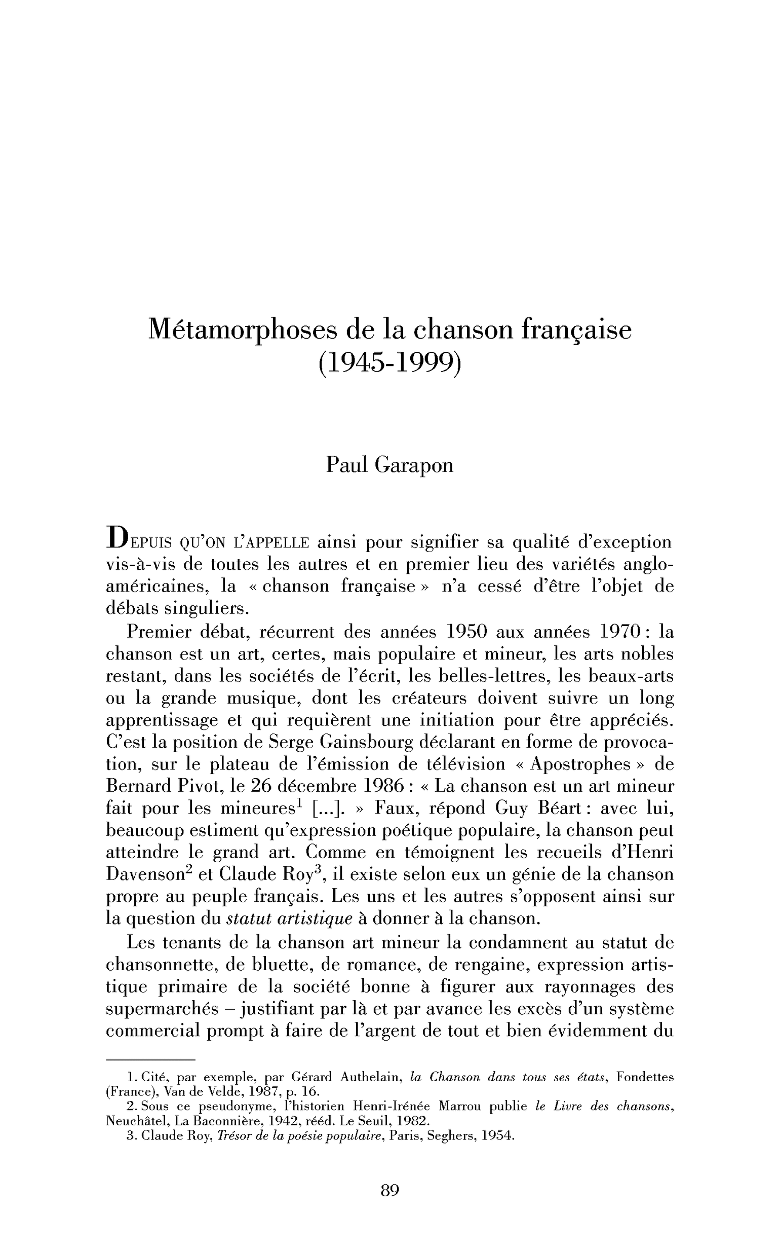 Métamorphoses de la chanson française (1945-1999)