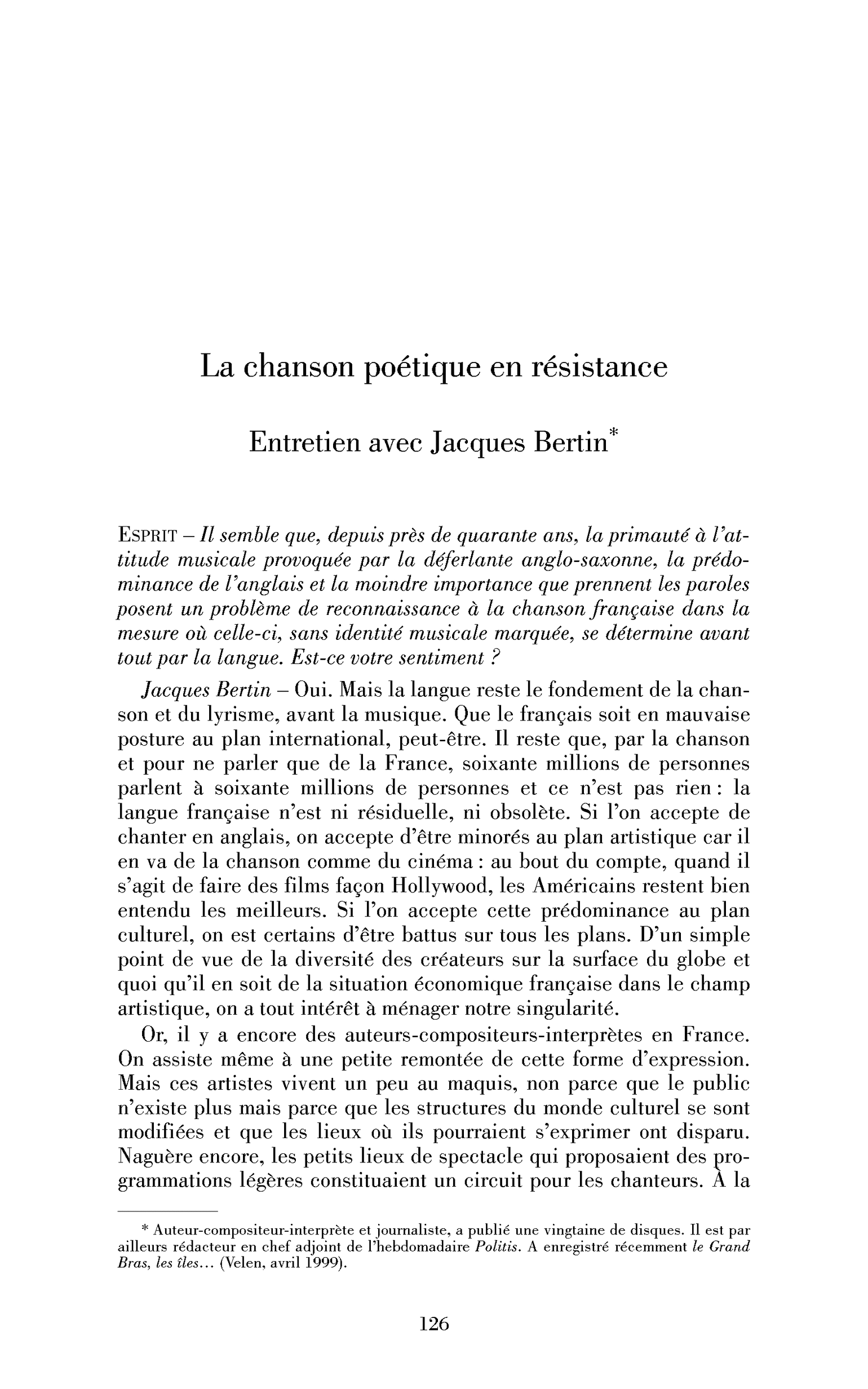 La chanson poétique en résistance. (Entretien)