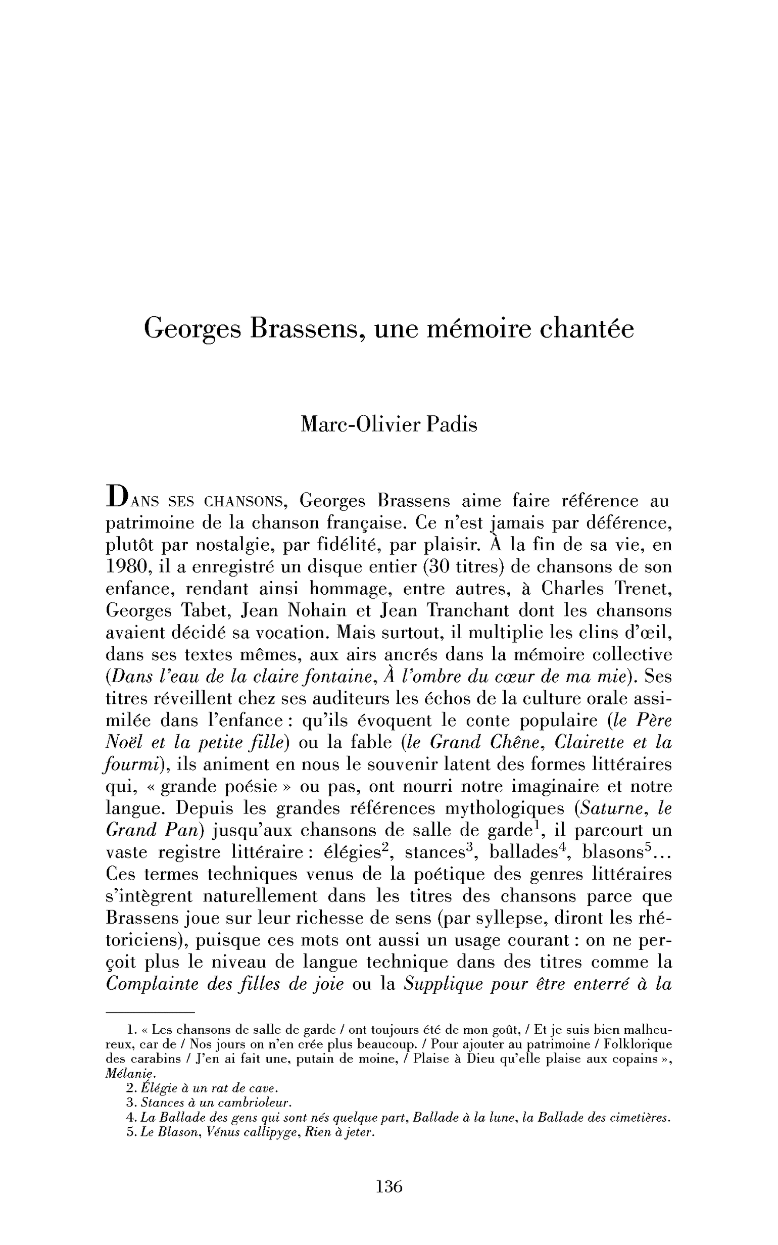Georges Brassens, une mémoire chantée
