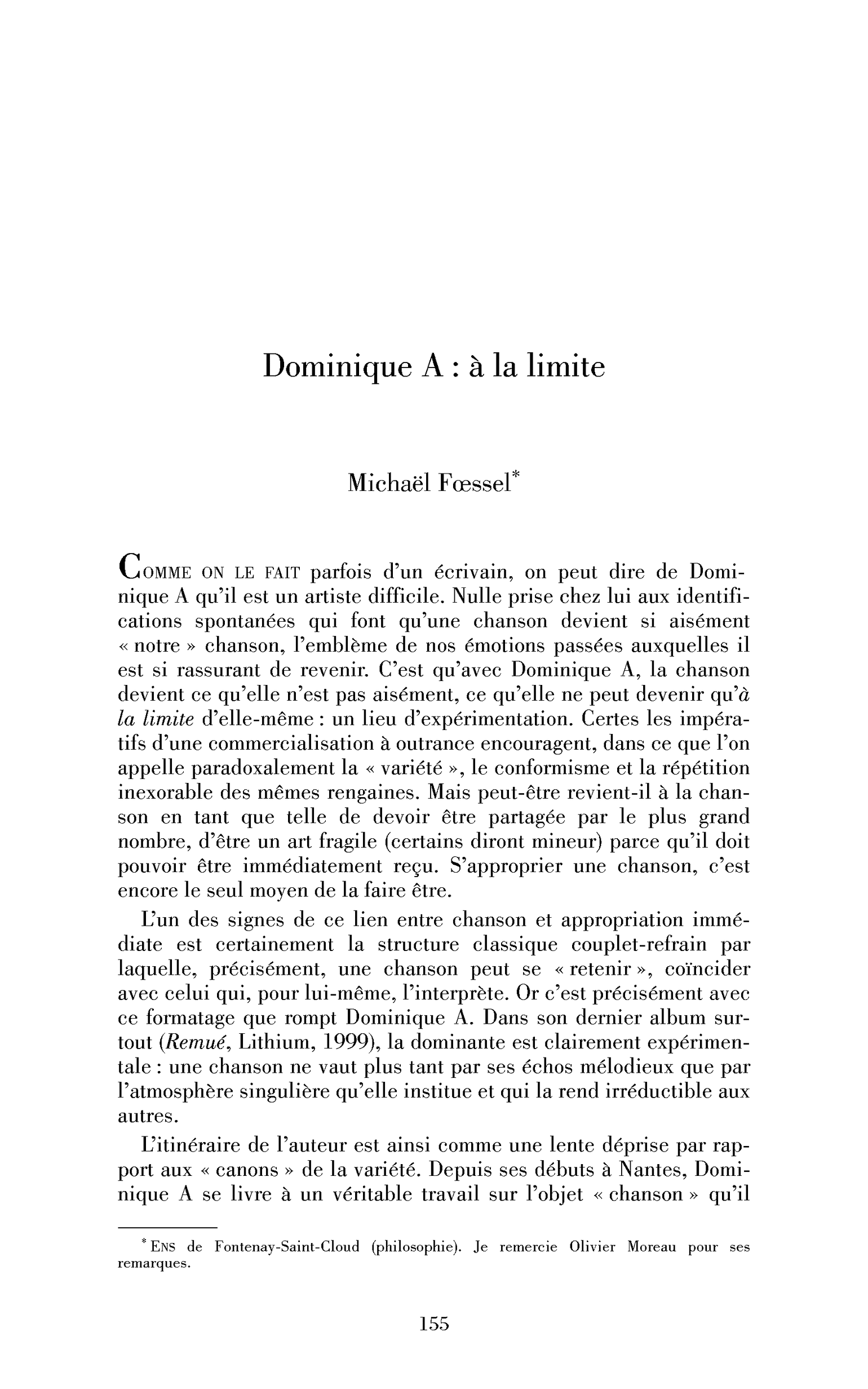 Dominique A : à la limite