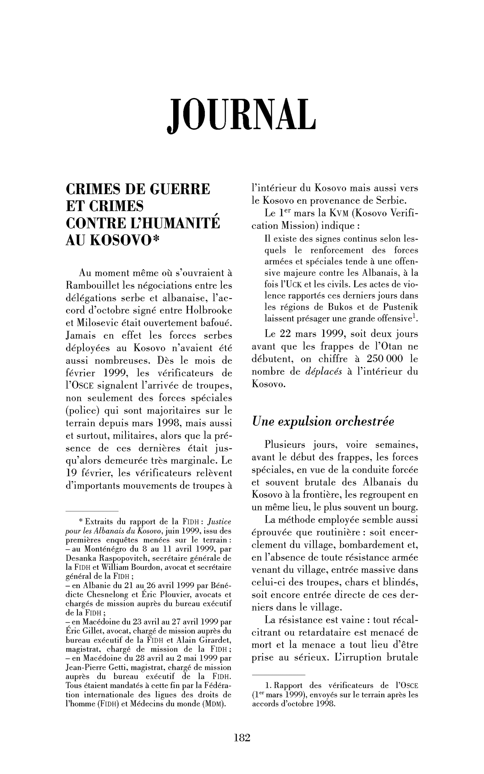 Crimes de guerre et crimes contre l’humanité au Kosovo