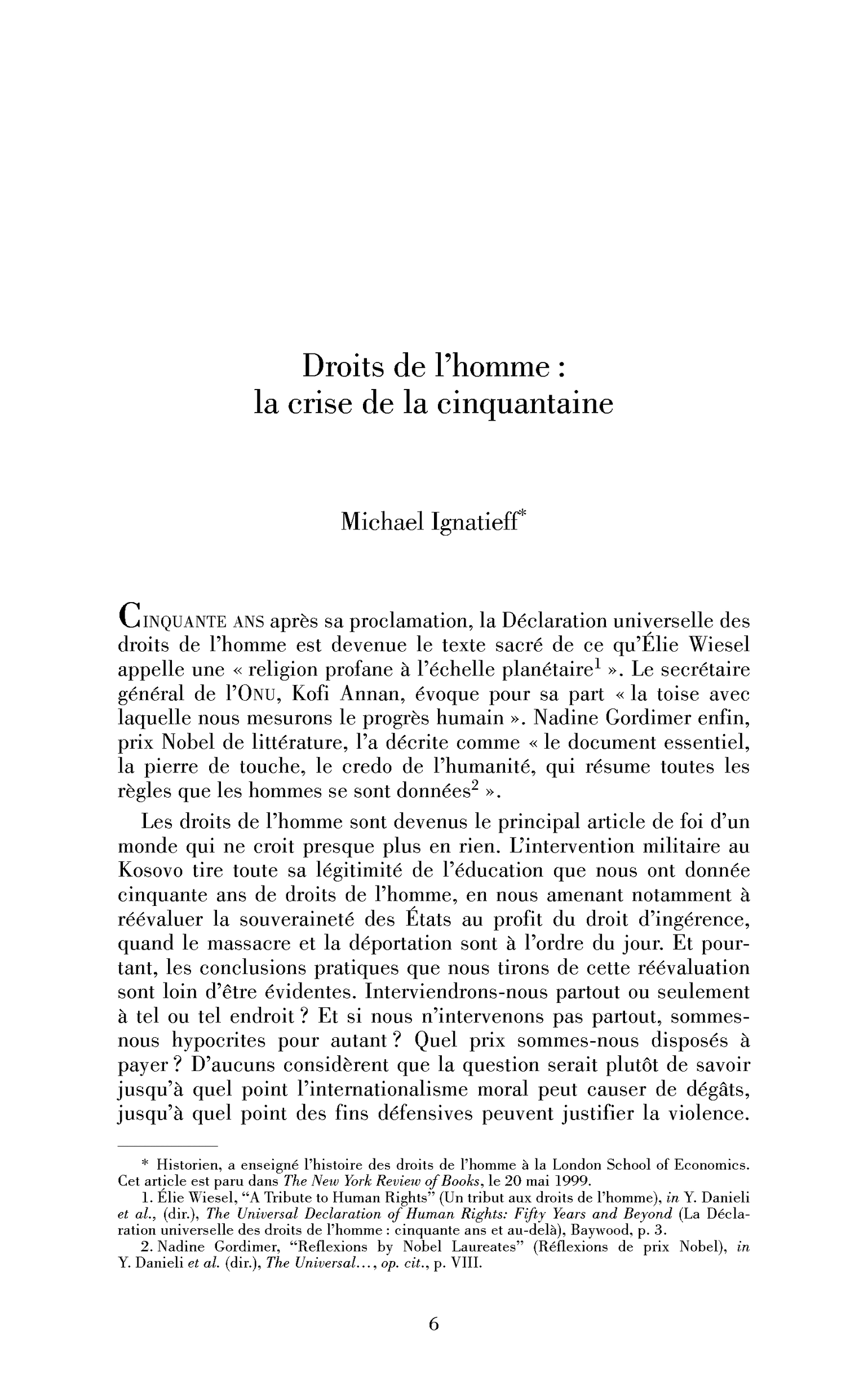 Droits de l’homme : la crise de la cinquantaine
