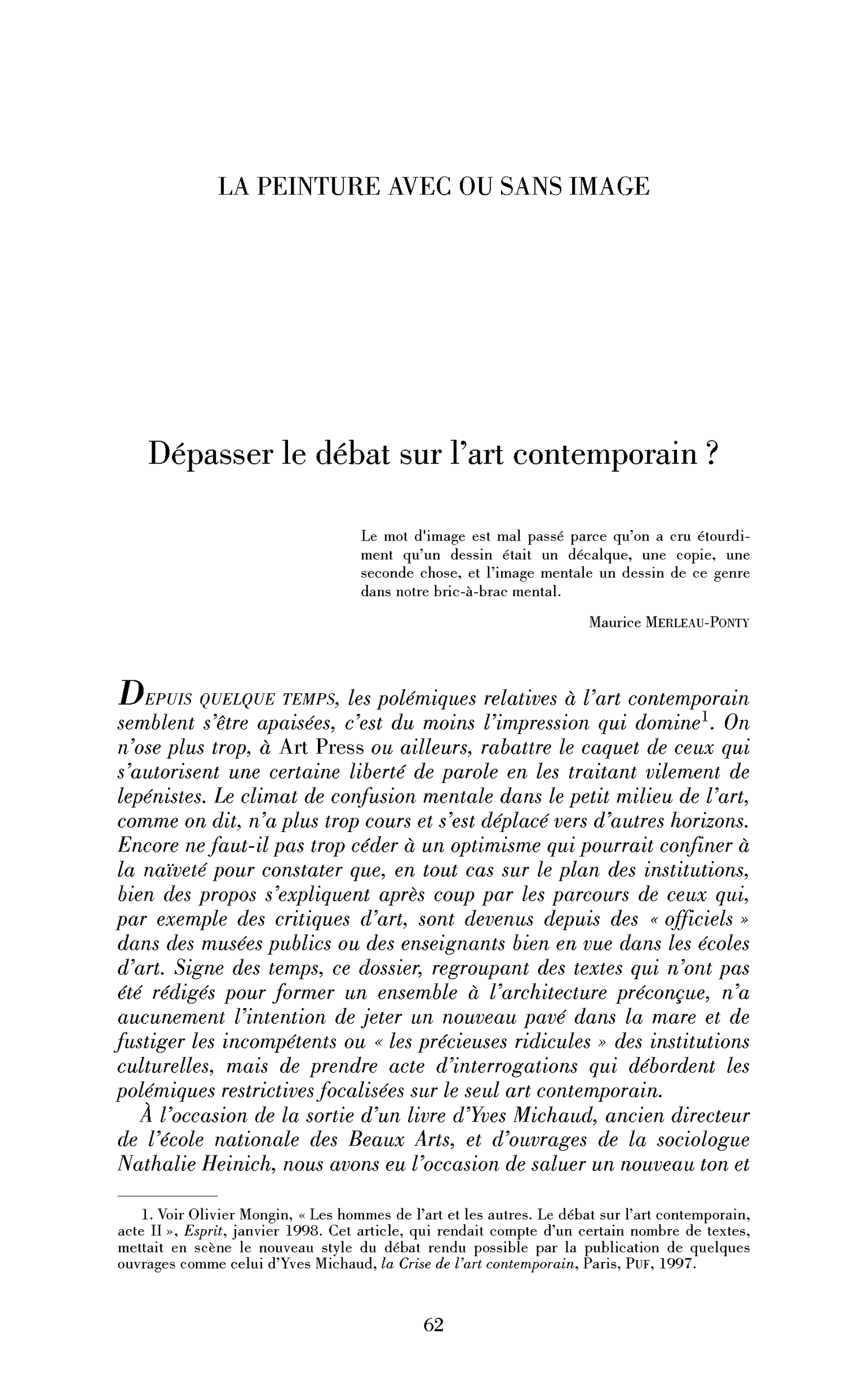 Introduction : Dépasser le débat sur l’art contemporain?