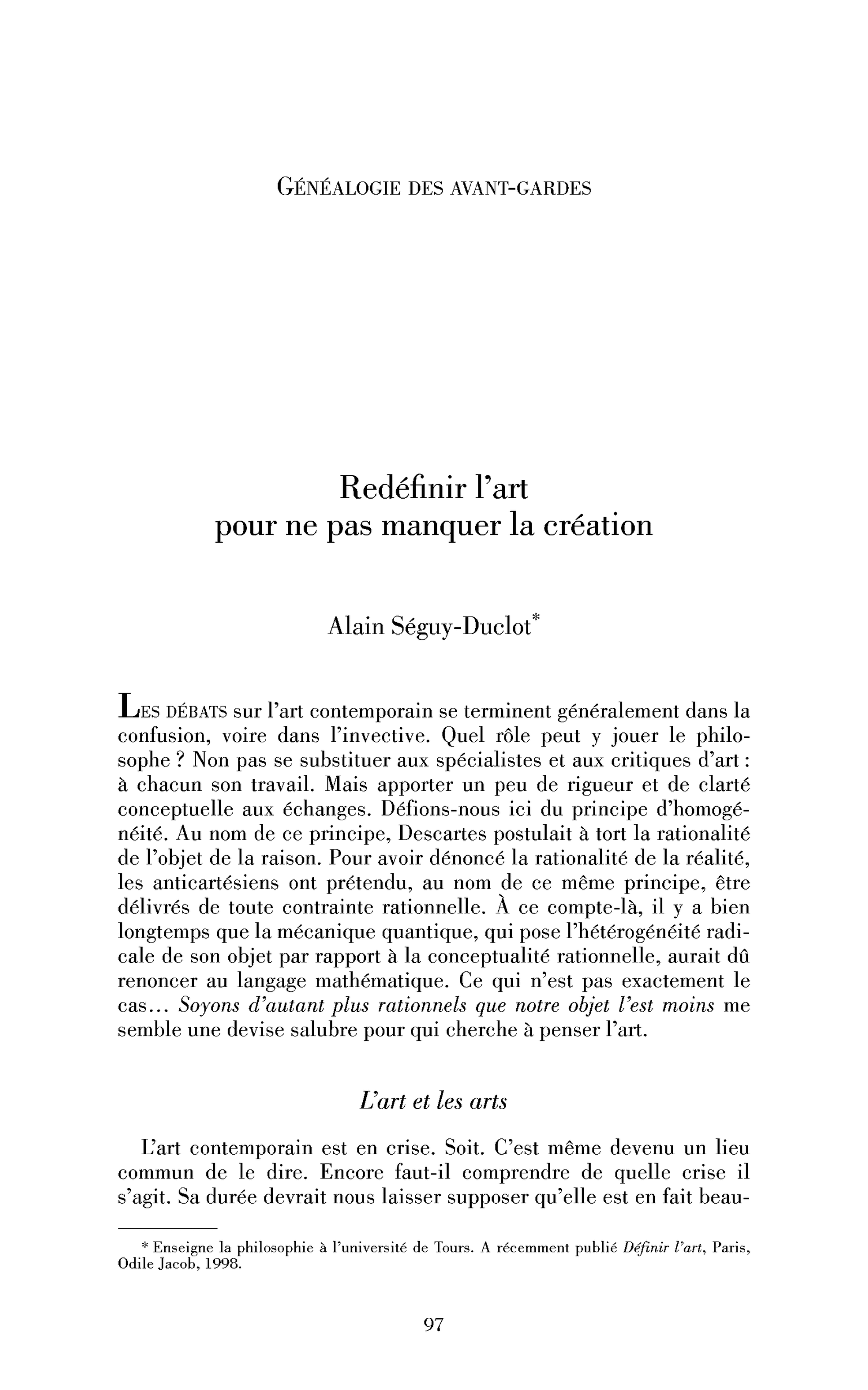Redéfinir l’art pour ne pas manquer la création