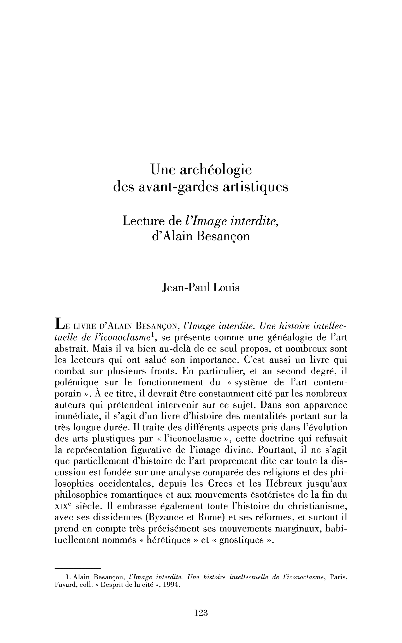 Une archéologie des avant-gardes artistiques. Lecture de l’Image interdite, d’Alain Besançon