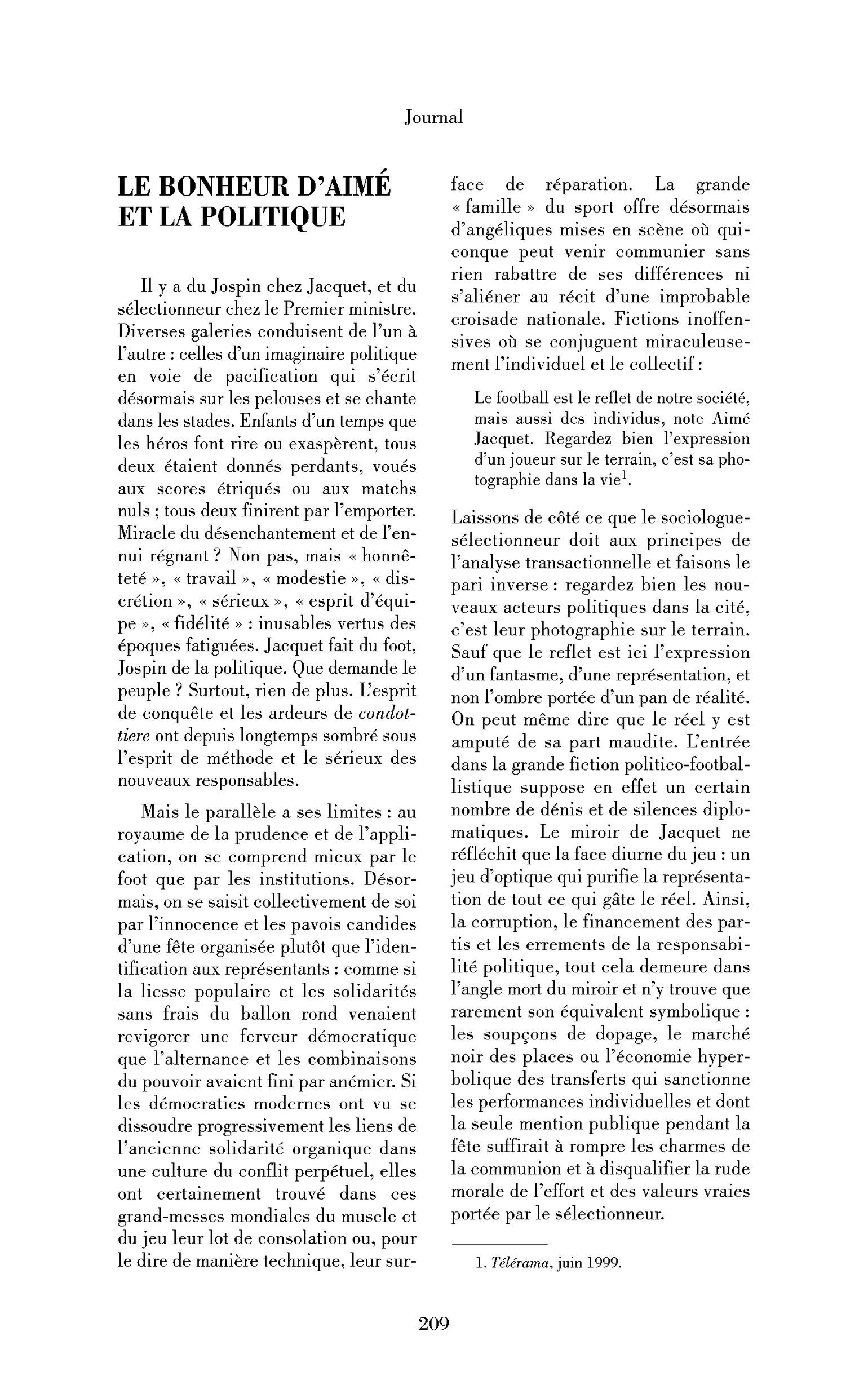 Le bonheur d’Aimé et la politique