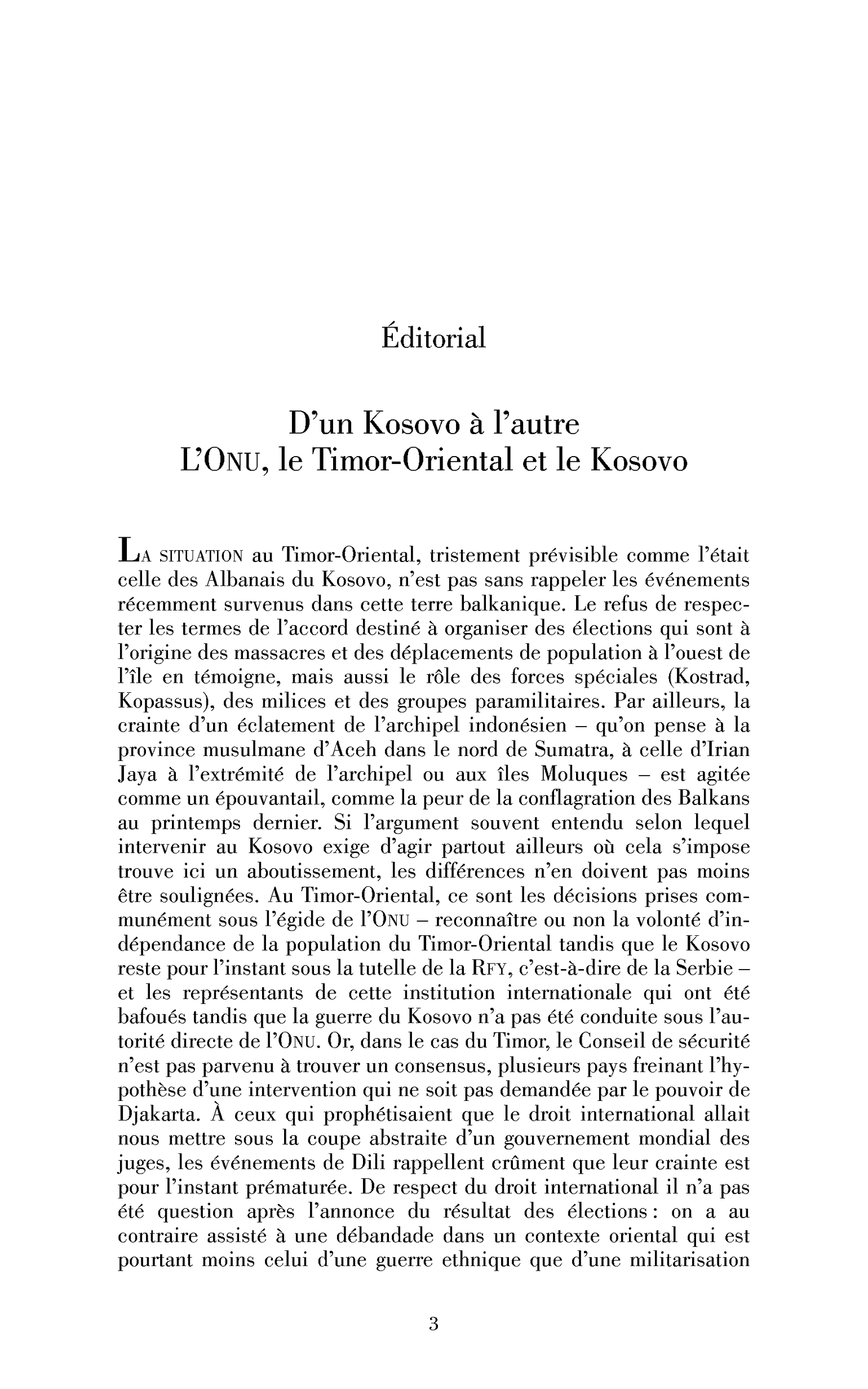 D’un Kosovo à l’autre. L’ONU, le Timor-Oriental et le Kosovo