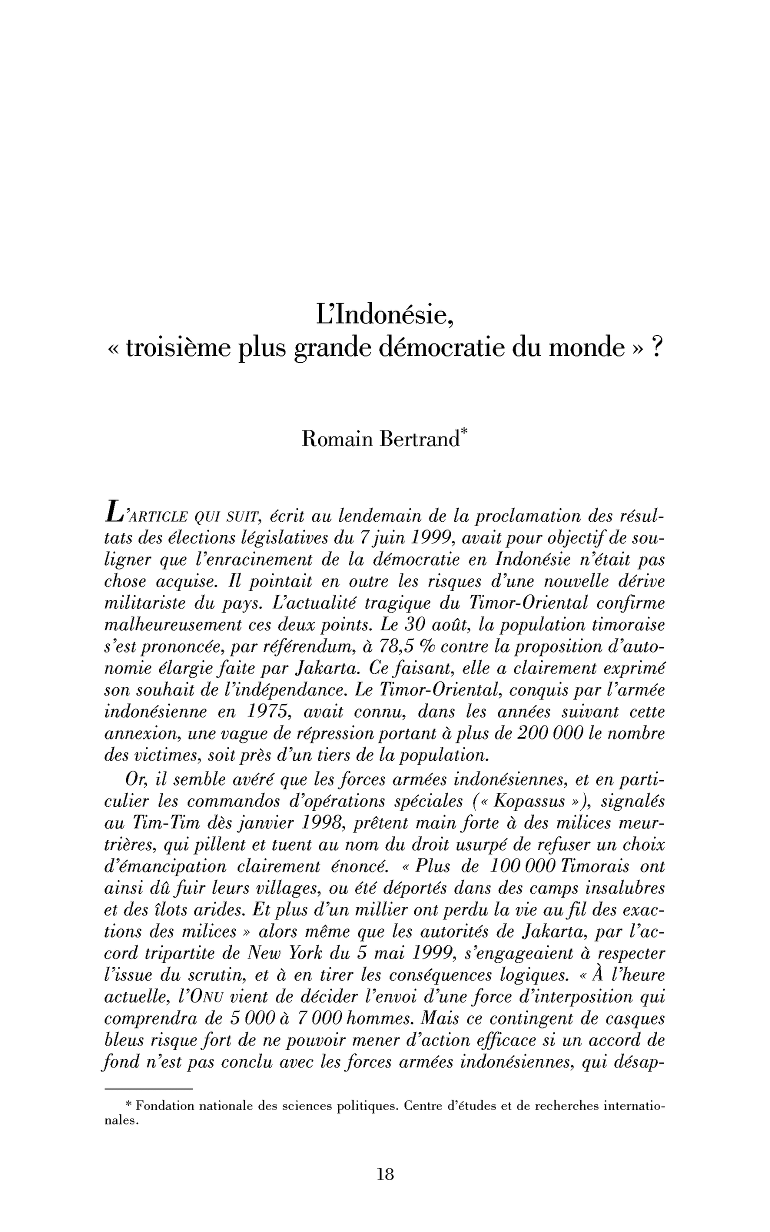 « L’Indonésie, »« troisième plus grande démocratie du monde« « ?« 
