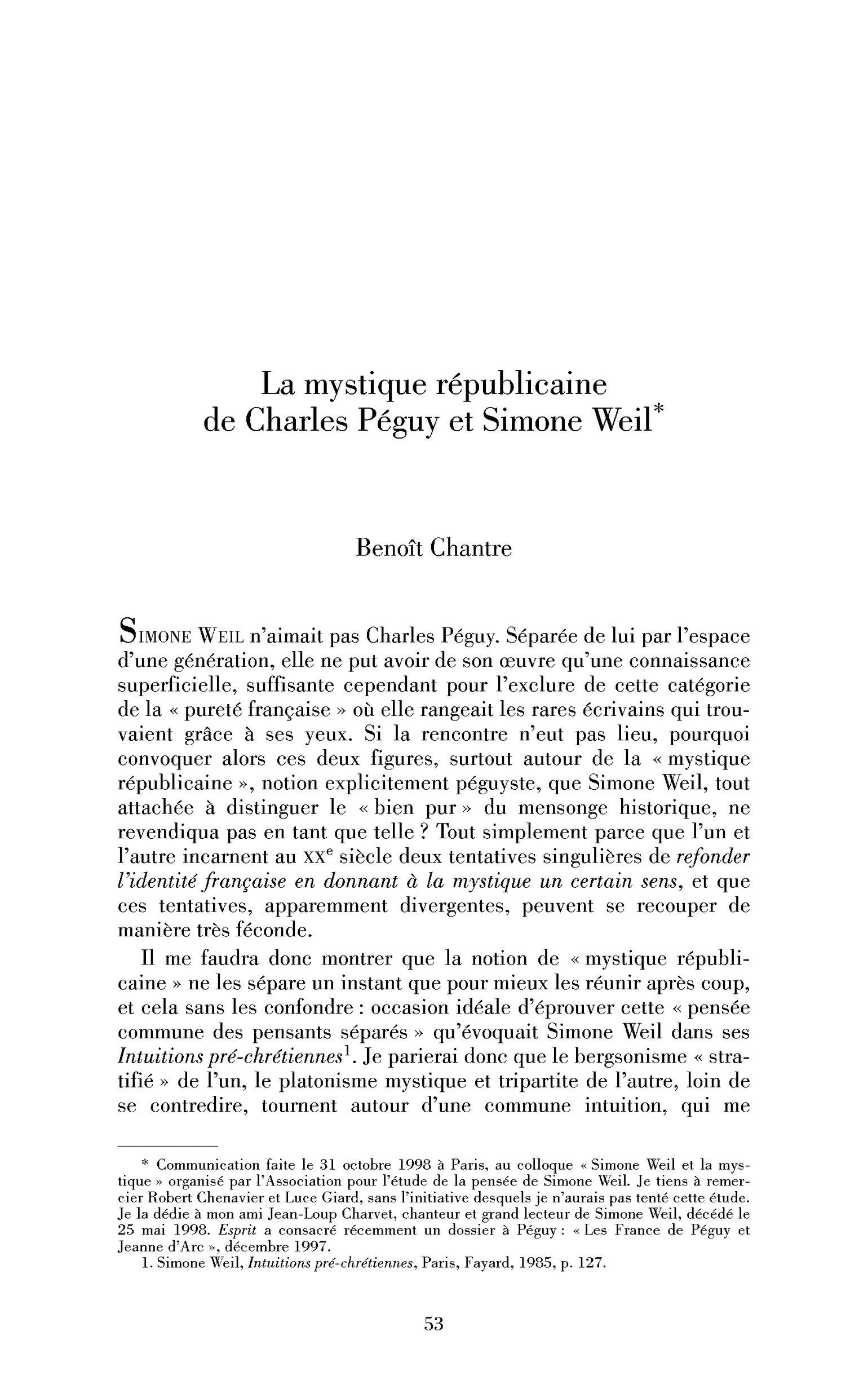 La mystique républicaine de Charles Péguy et Simone Weil