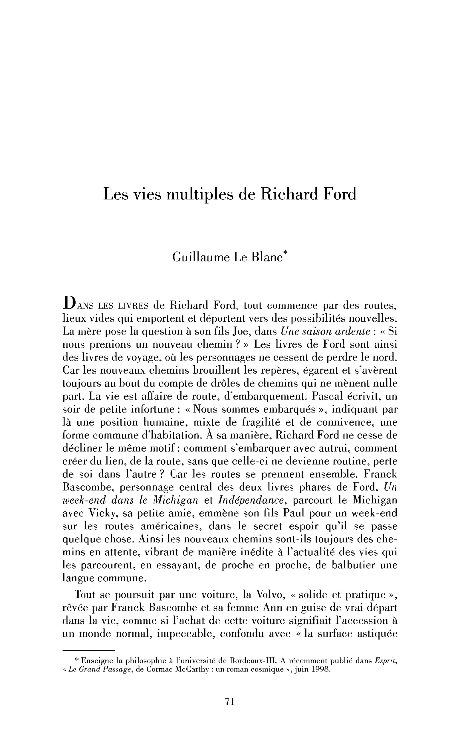 Les vies multiples de Richard Ford