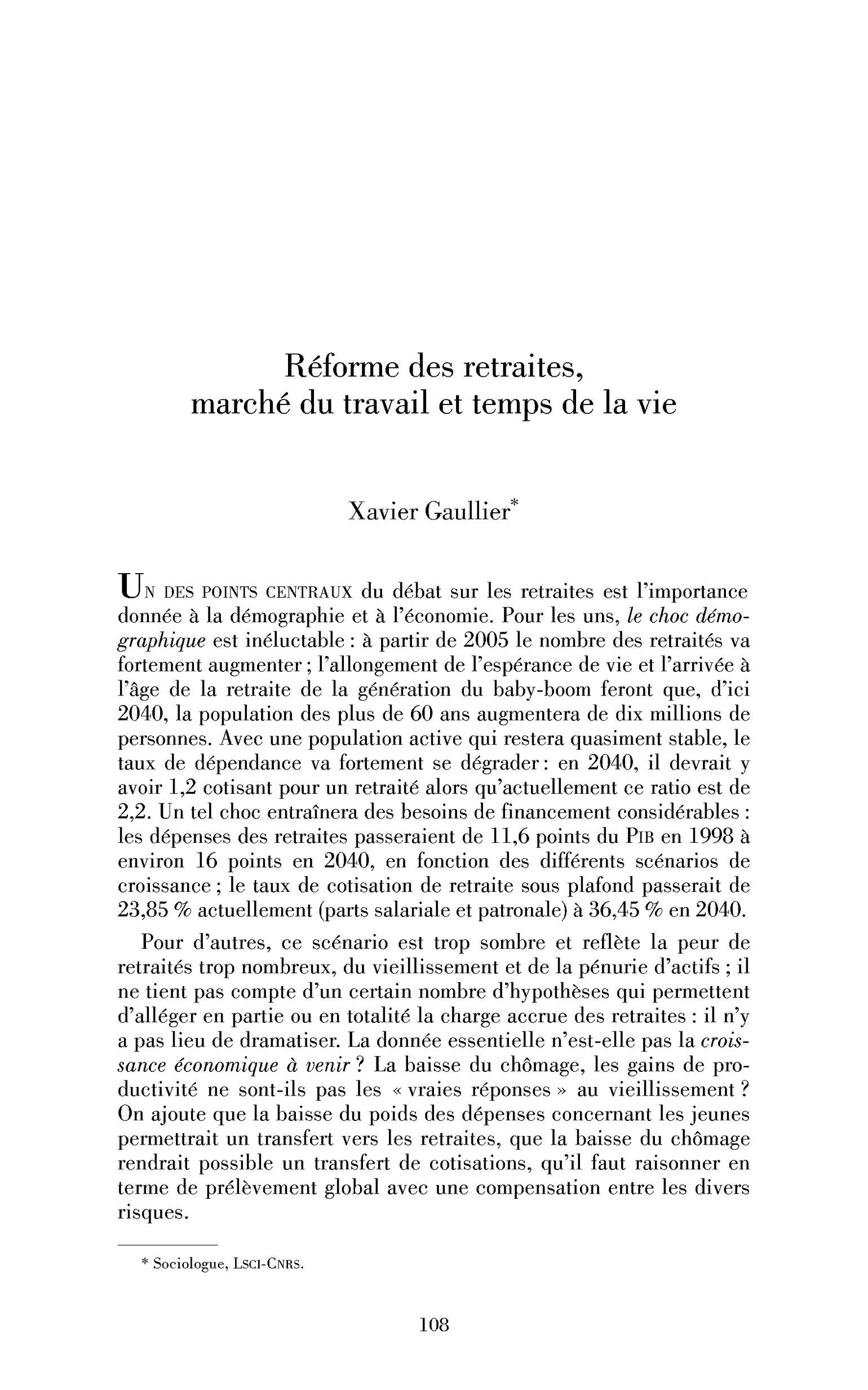 Réforme des retraites, marché du travail et temps de la vie