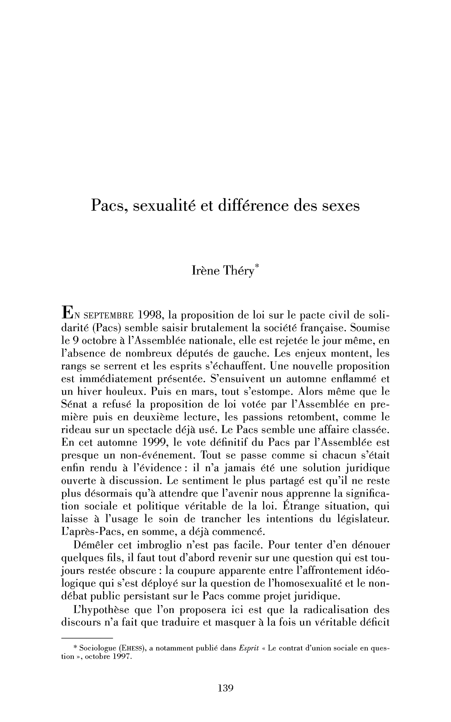 Pacs, sexualité et différence des sexes