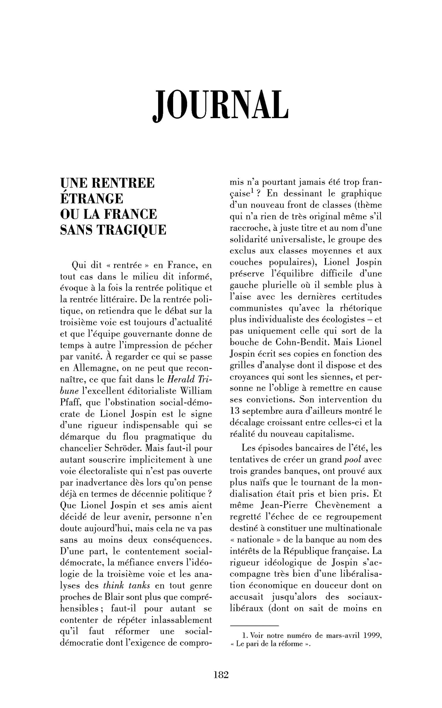 Une rentrée étrange ou la France sans tragique