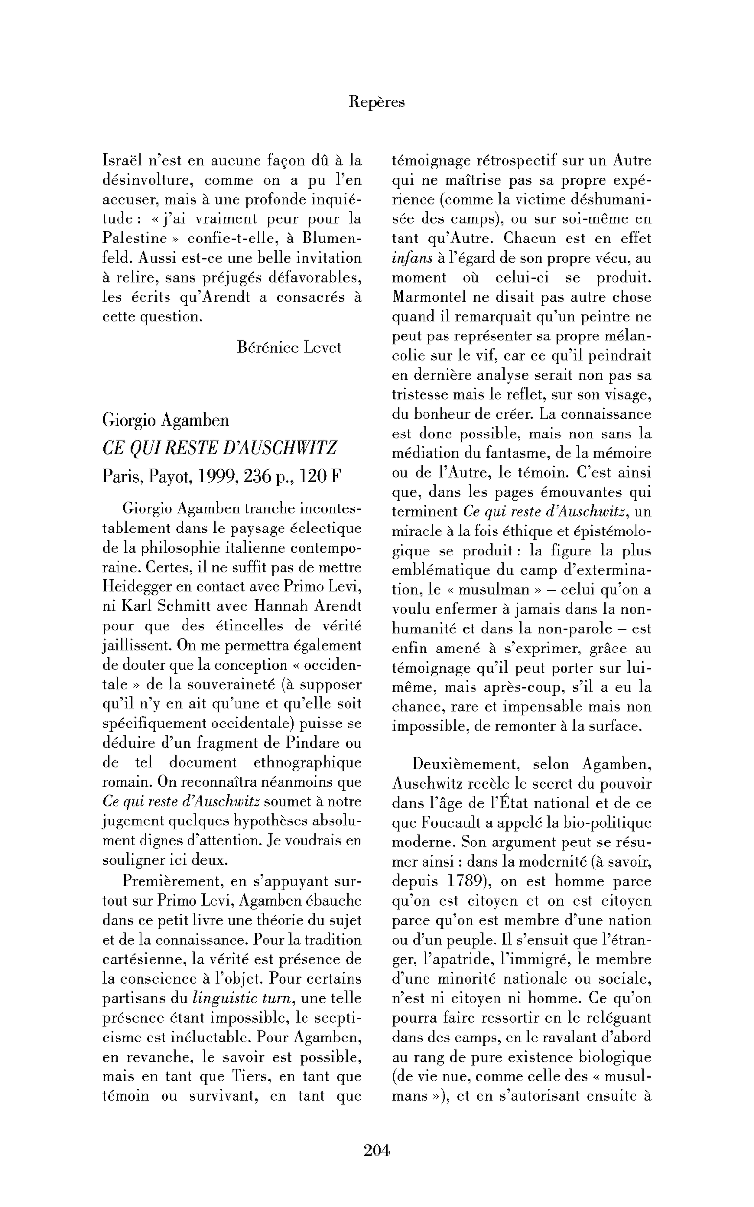 Giorgio Agamben : Ce qui reste d’Auschwitz