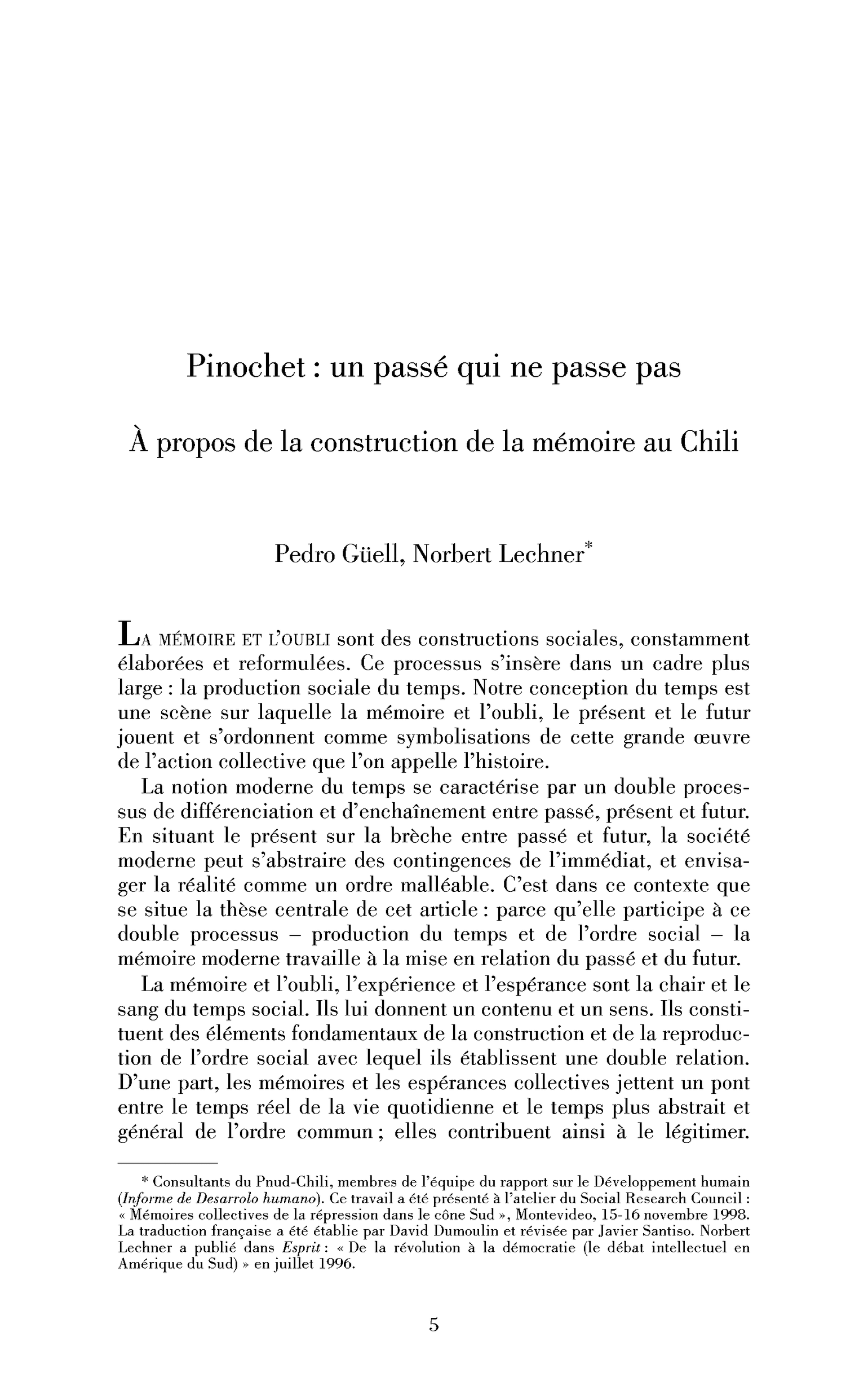 Pinochet : un passé qui ne passe pas. À propos de la construction de la mémoire au Chili