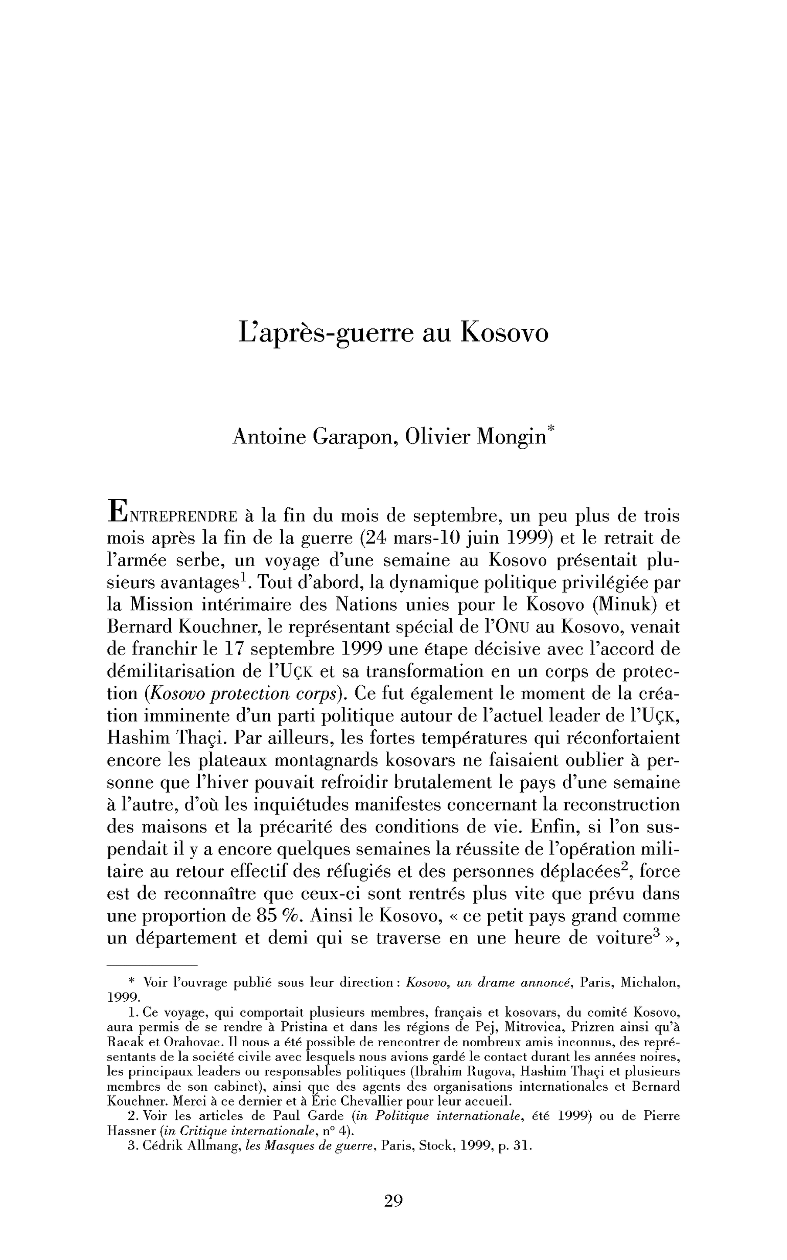 L’après-guerre au Kosovo