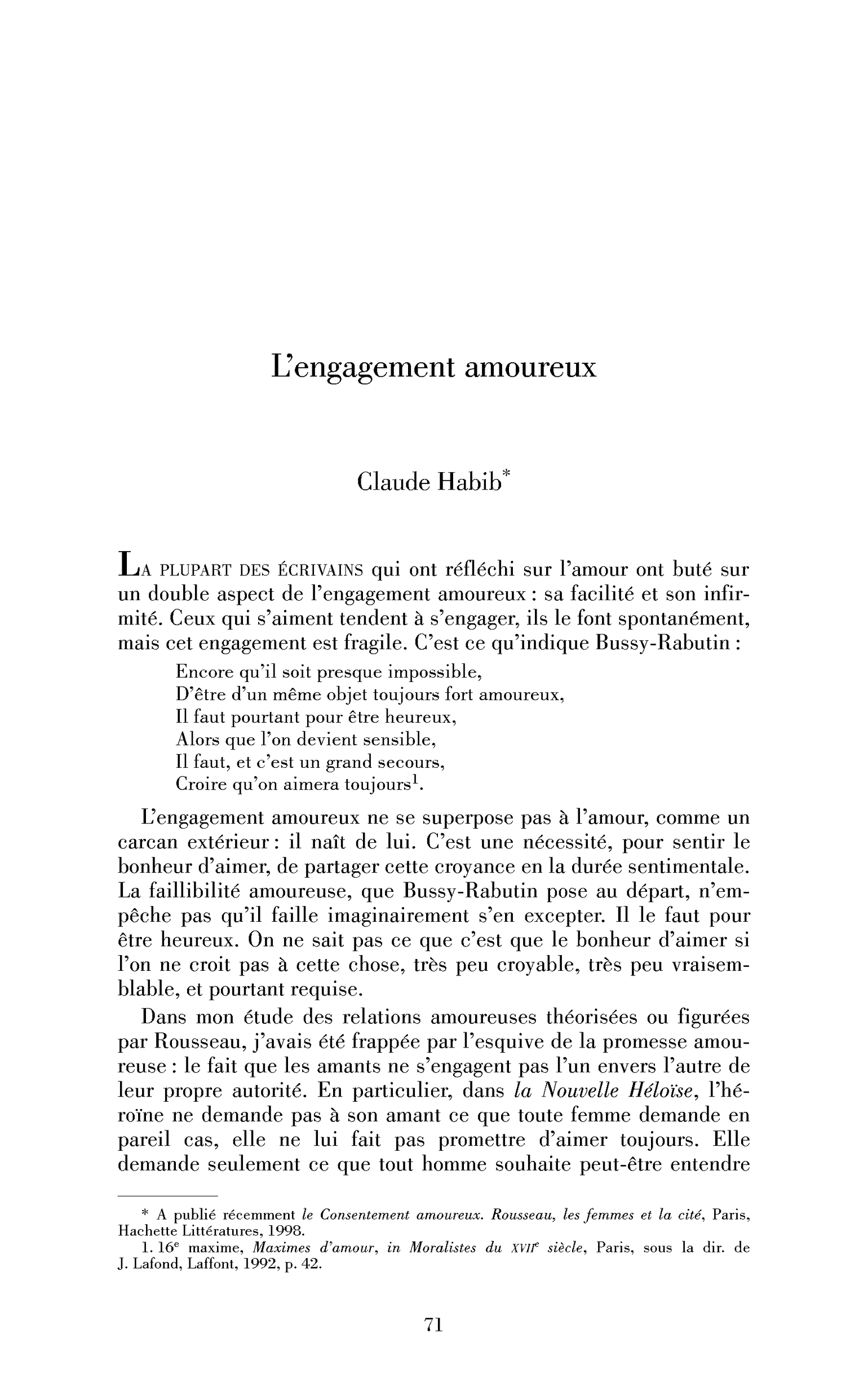 L’engagement amoureux