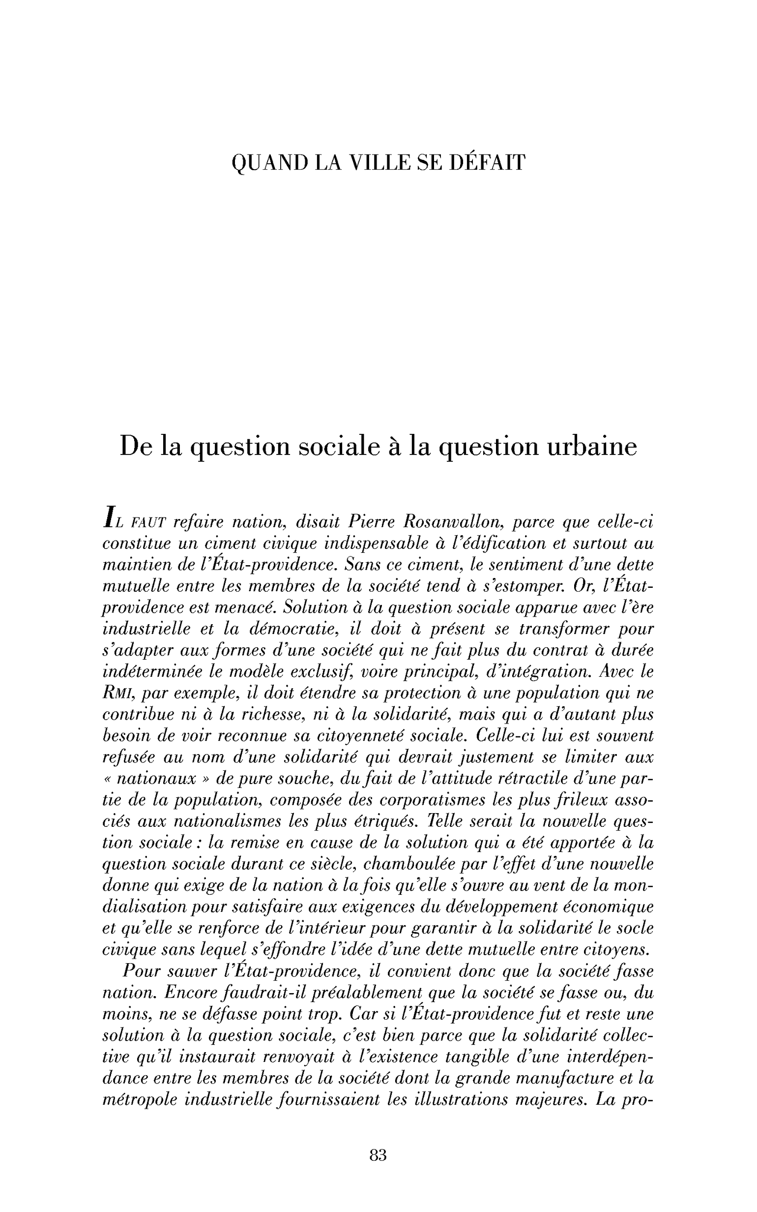 De la question sociale à la question urbaine