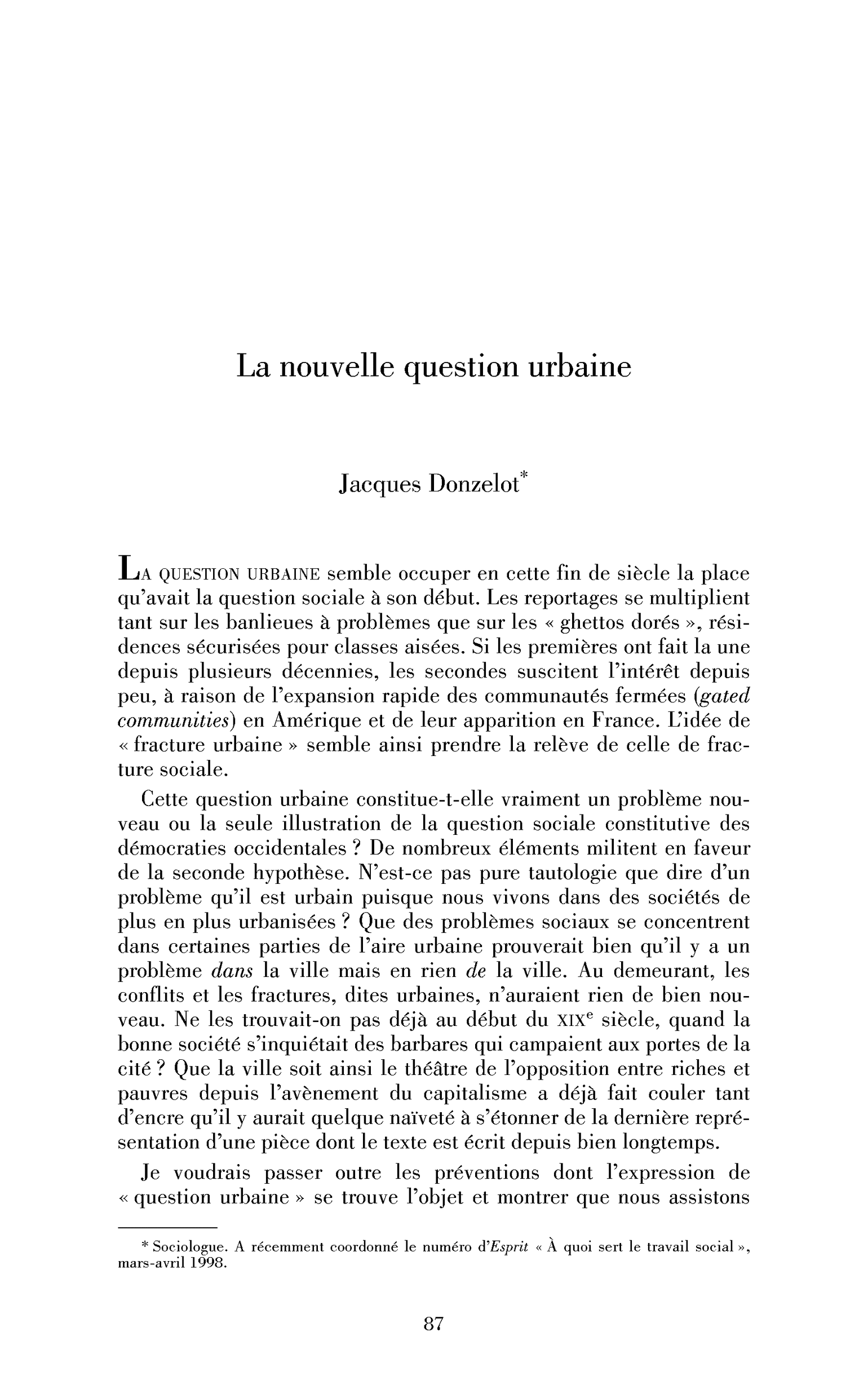 La nouvelle question urbaine
