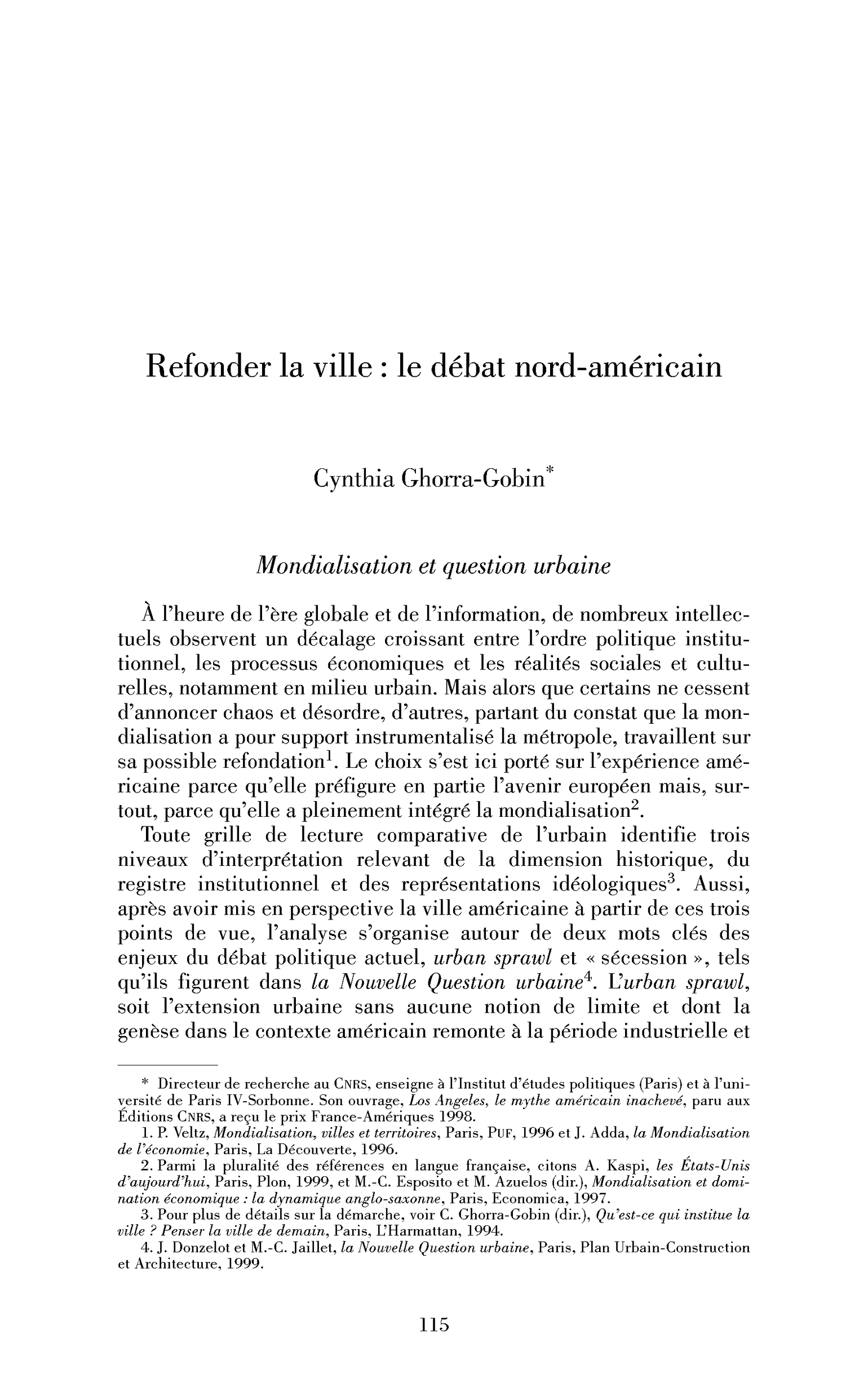 Refonder la ville : le débat nord-américain