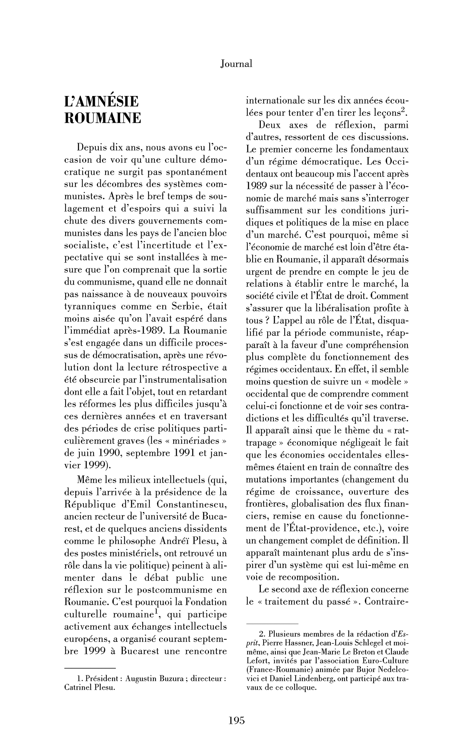 L’amnésie roumaine